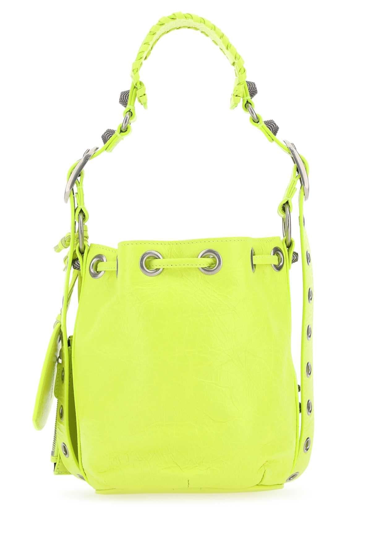 Balenciaga Women Fluo Yellow Leather Le Cagole Xs Bucket Bag DestGlow
