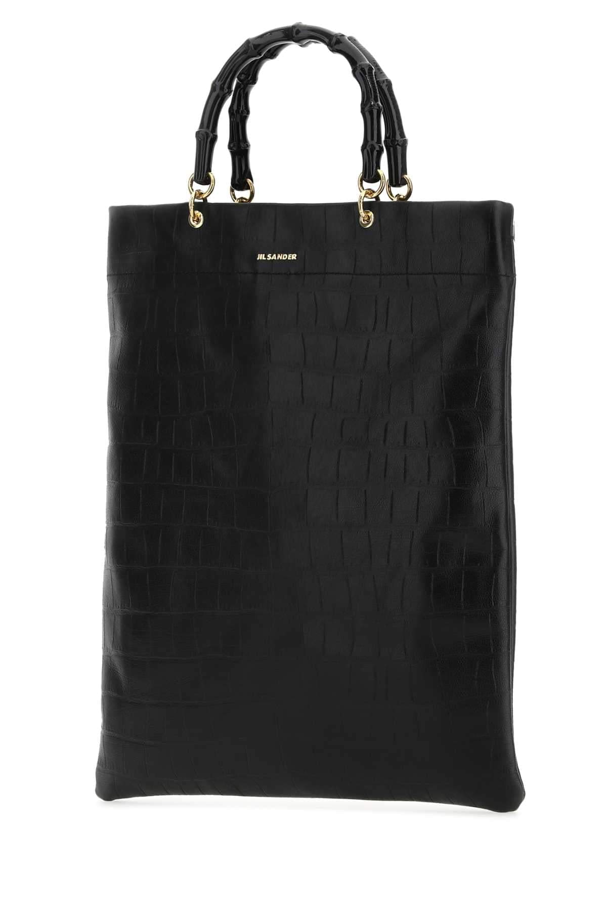 Jil Sander Women Black Leather Medium Shopping Bag DestGlow