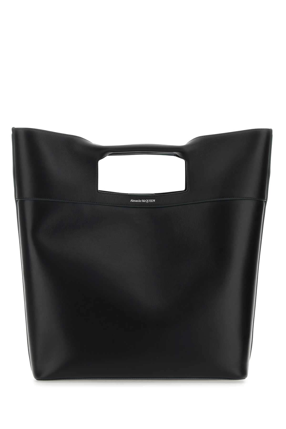 Alexander Mcqueen Men Black Leather The Square Bow Shopping Bag DestGlow