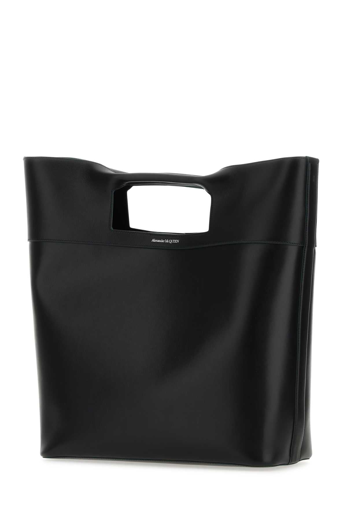 Alexander Mcqueen Men Black Leather The Square Bow Shopping Bag DestGlow