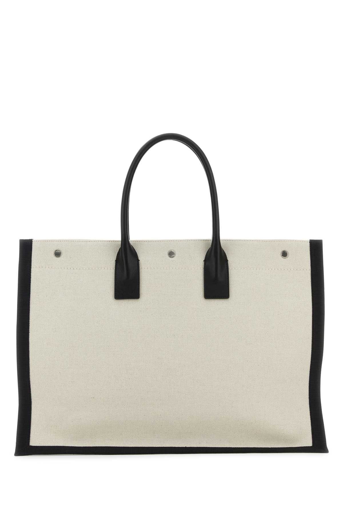 Saint Laurent Men Sand Canvas Large Rive Gauche Shopping Bag by Luosophy