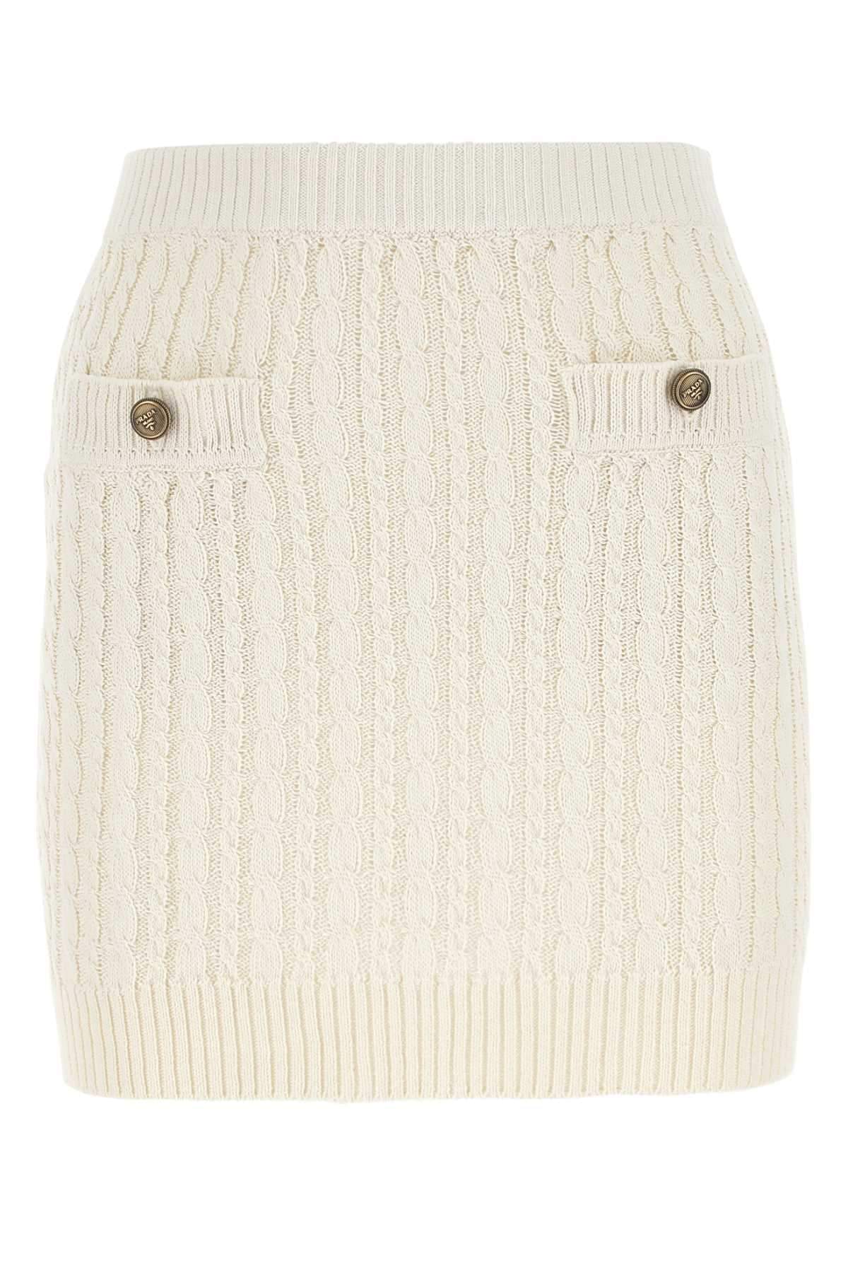 Prada Women Ivory Cotton Blend Mini Skirt DestGlow