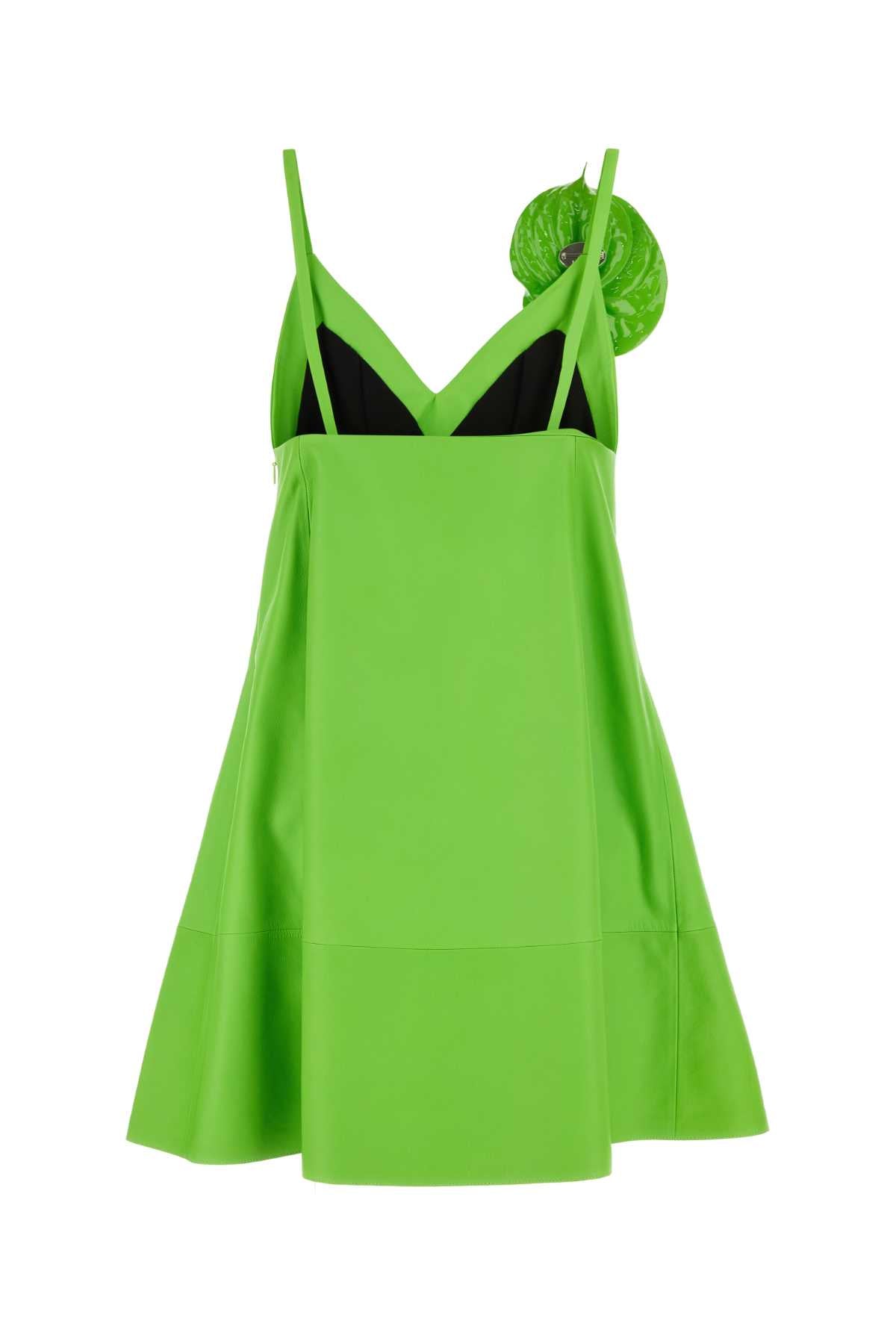 Loewe Women Fluo Green Leather Mini Dress by Luosophy