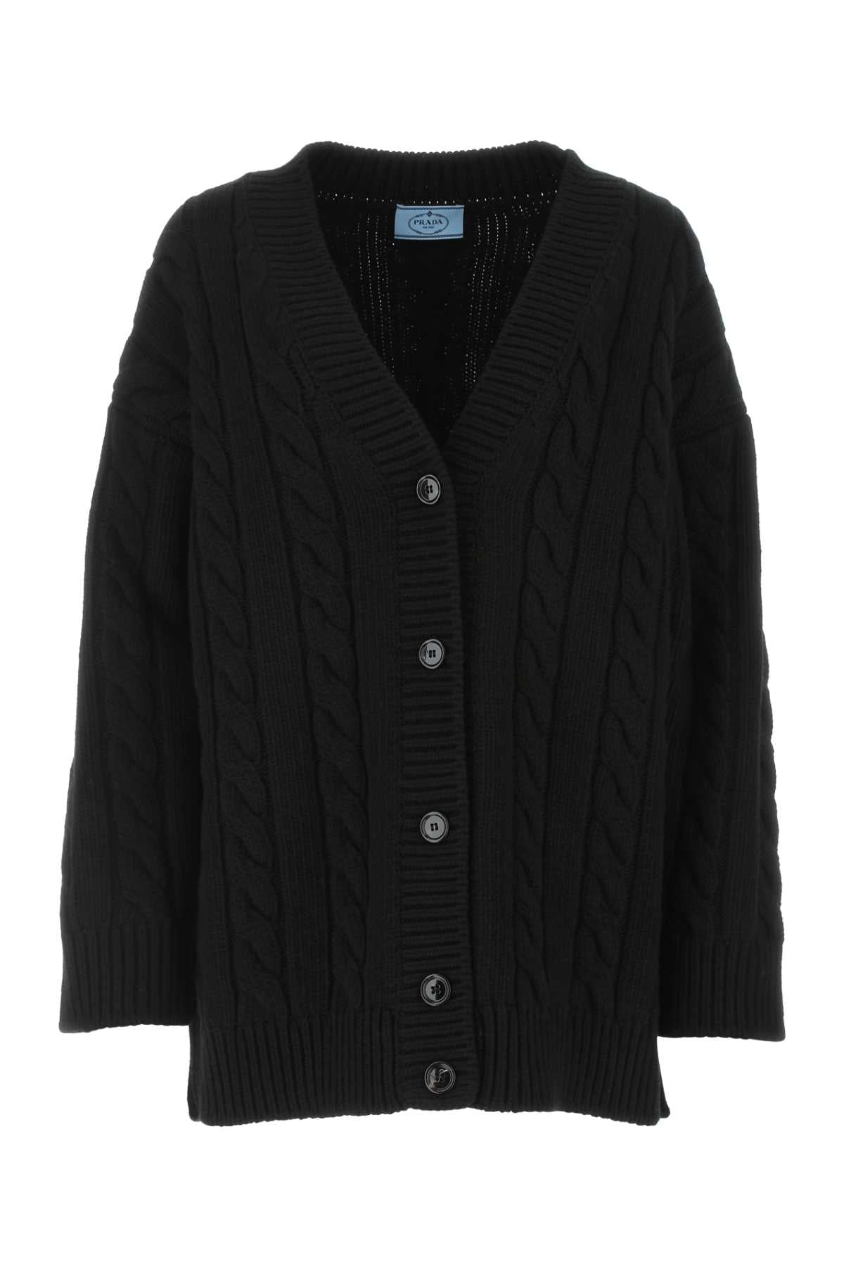 Prada Women Black Wool Blend Oversize Cardigan by Luosophy