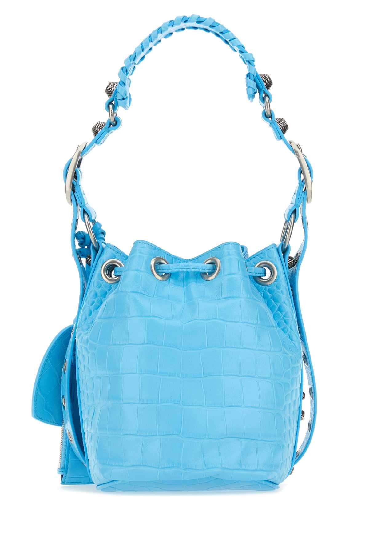 Balenciaga Women Light-Blue Leather Le Cagole Xs Bucket Bag DestGlow