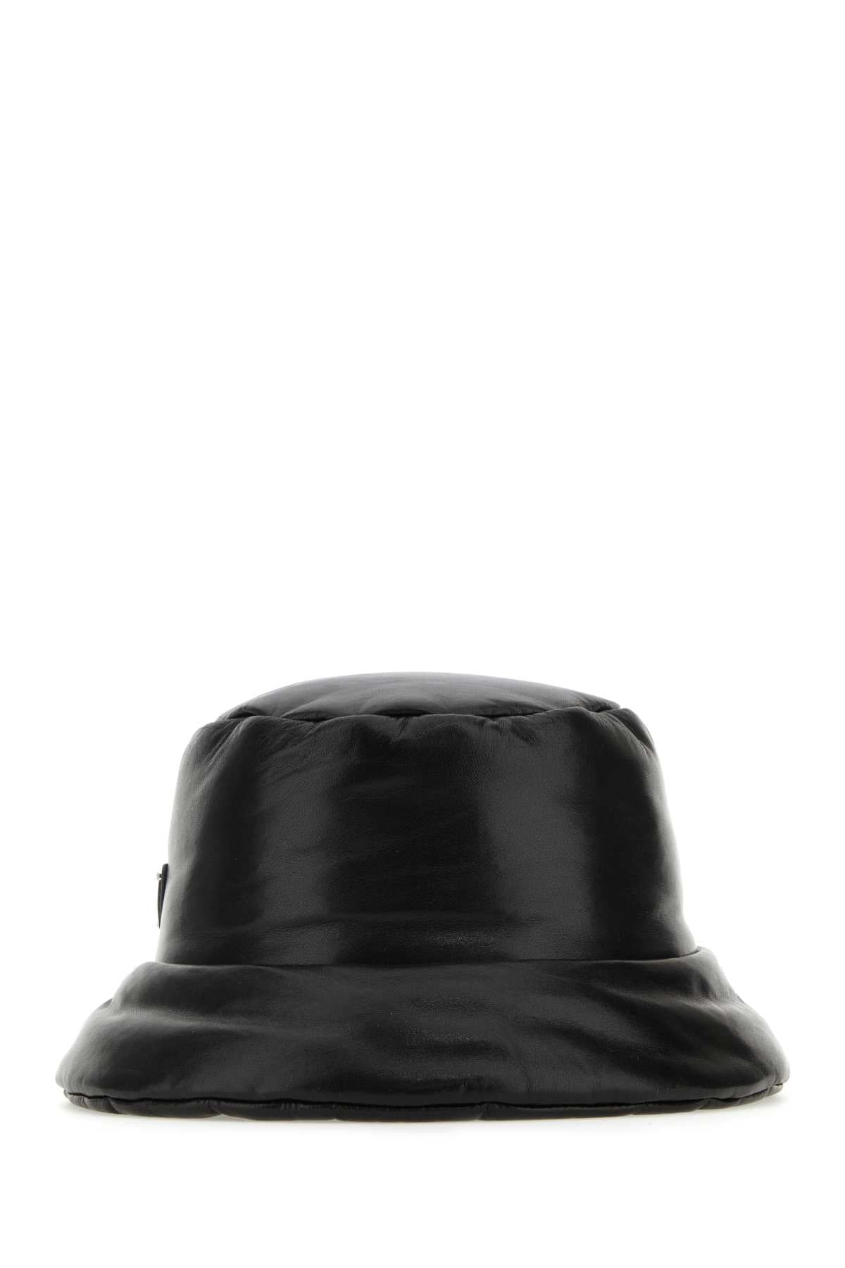Prada Women Black Nappa Leather Padded Hat DestGlow