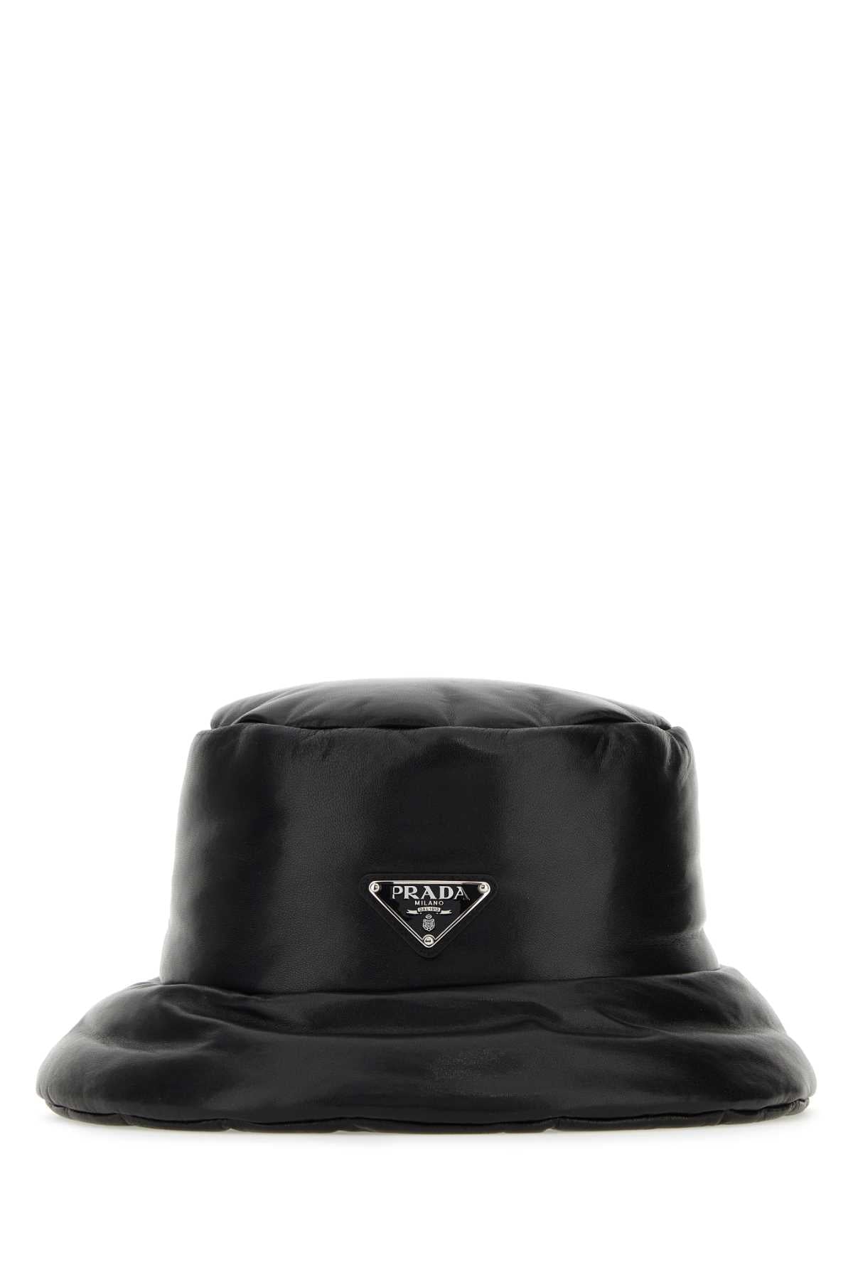 Prada Women Black Nappa Leather Padded Hat DestGlow