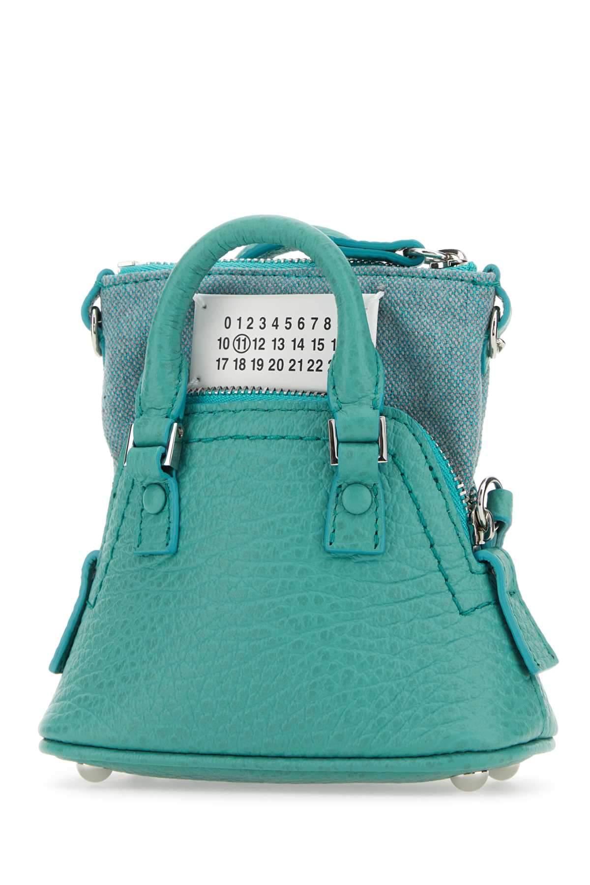 Maison Margiela Women Sea Green Leather And Fabric 5Ac Classique Baby Handbag DestGlow