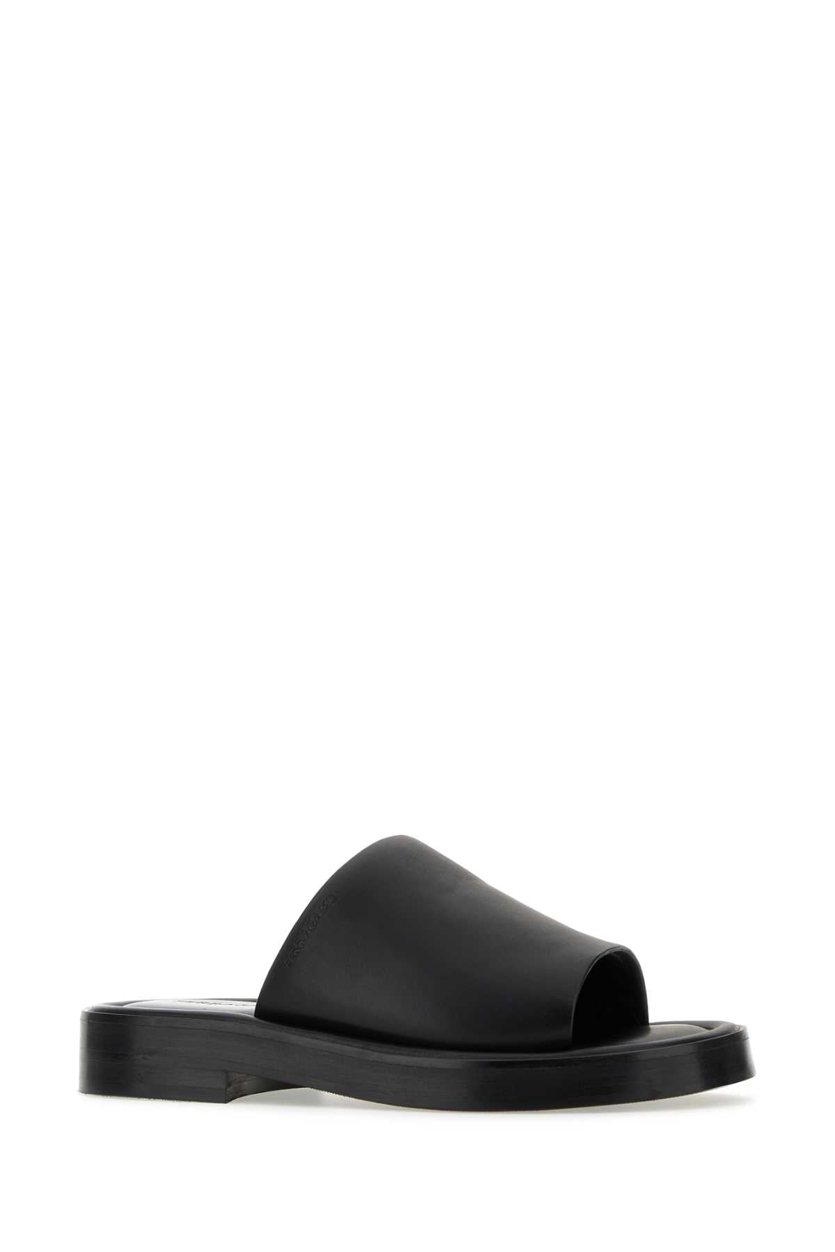 Salvatore Ferragamo Men Black Nappa Leather Slippers by Luosophy