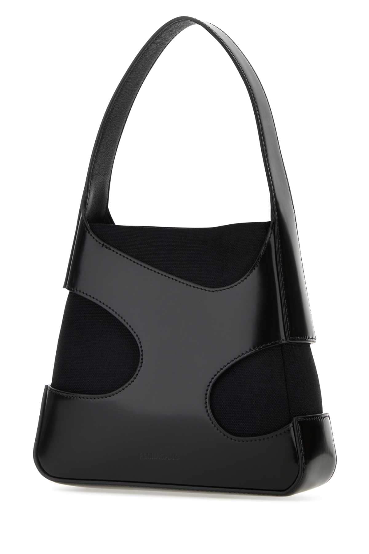 Salvatore Ferragamo Women Black Leather And Canvas Cut Out S Handbag DestGlow