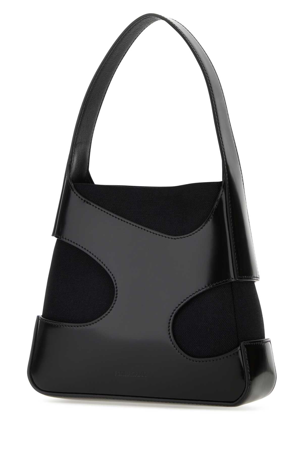 Salvatore Ferragamo Women Black Leather And Canvas Cut Out S Handbag