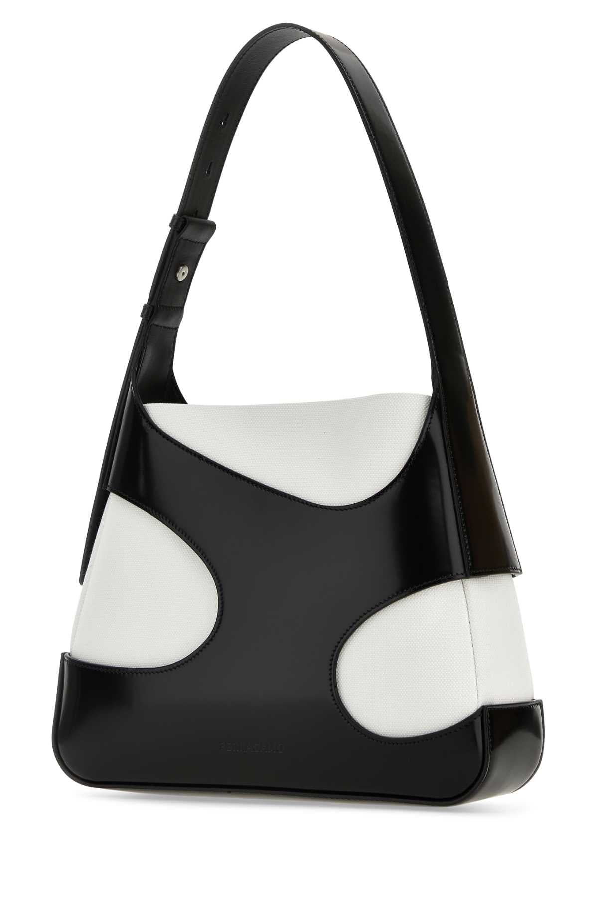 Salvatore Ferragamo Women Two-Tone Leather And Canvas Cut Out L Shoulder Bag DestGlow