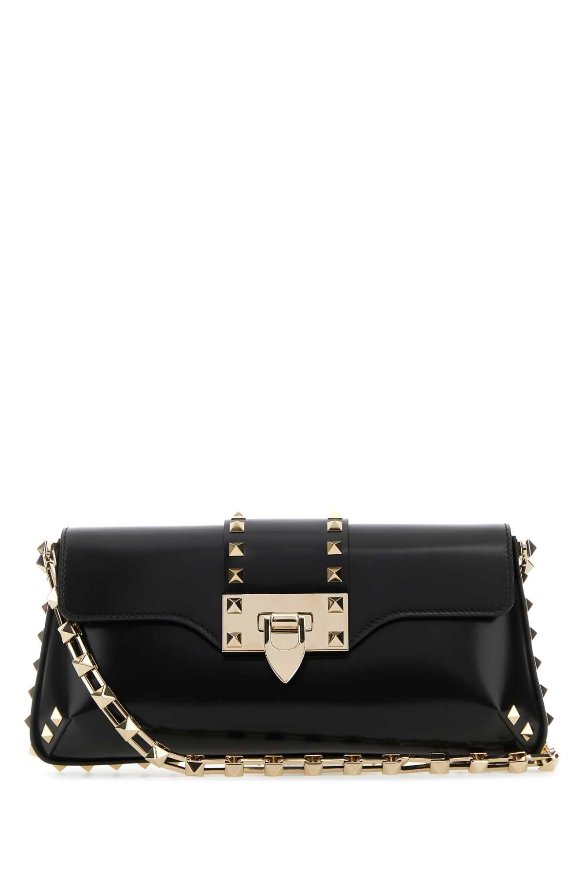 Valentino Garavani Women Black Leather Rockstud Shoulder Bag DestGlow
