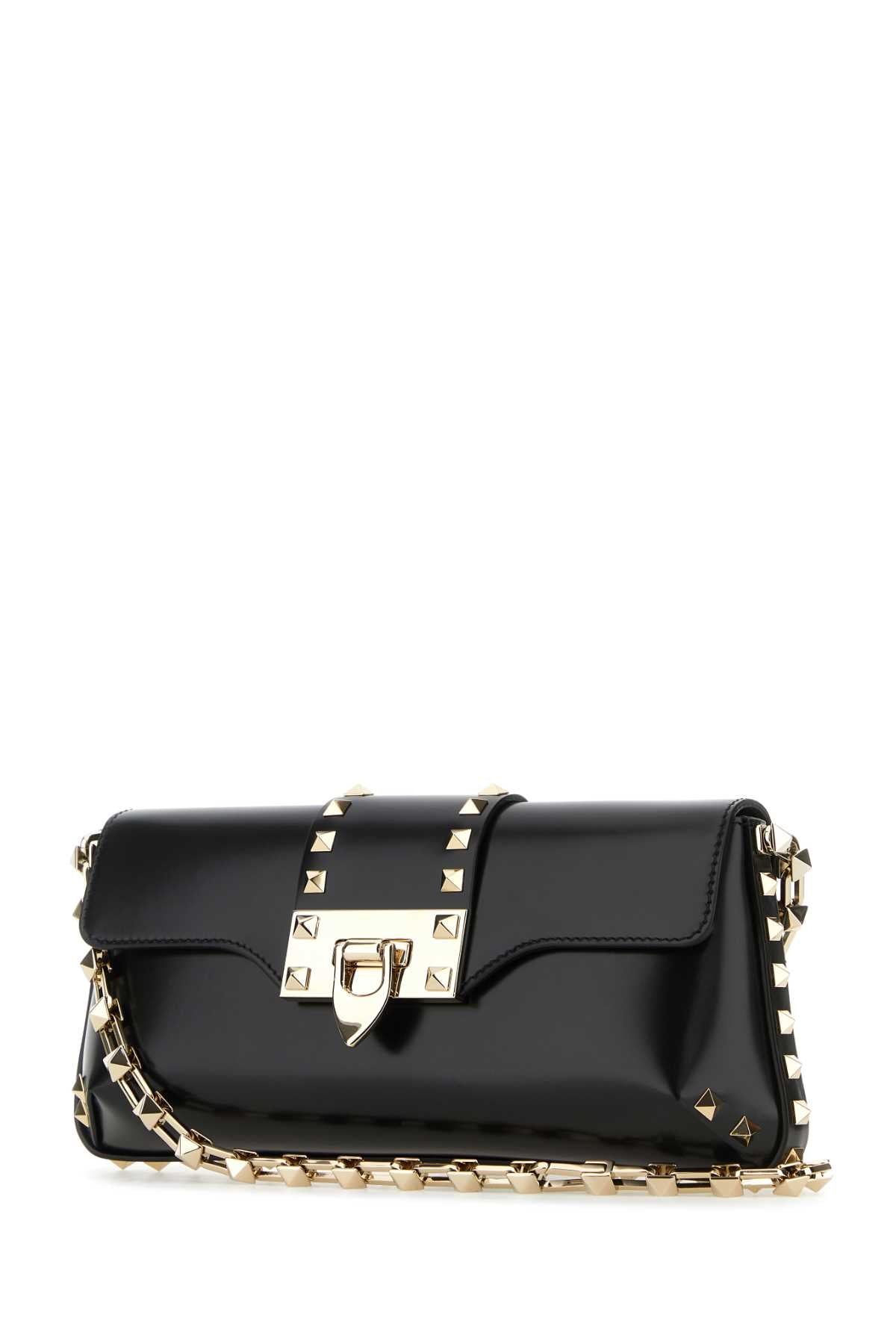 Valentino Garavani Women Black Leather Rockstud Shoulder Bag DestGlow