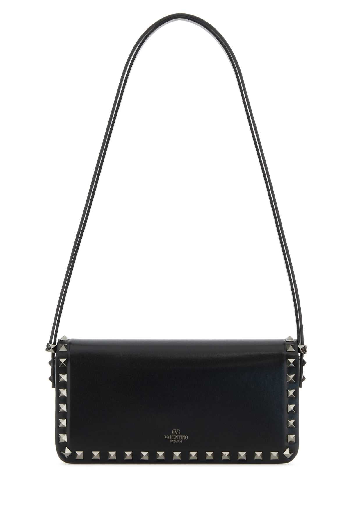 Valentino Garavani Women Black Leather Rockstud Shoulder Bag DestGlow