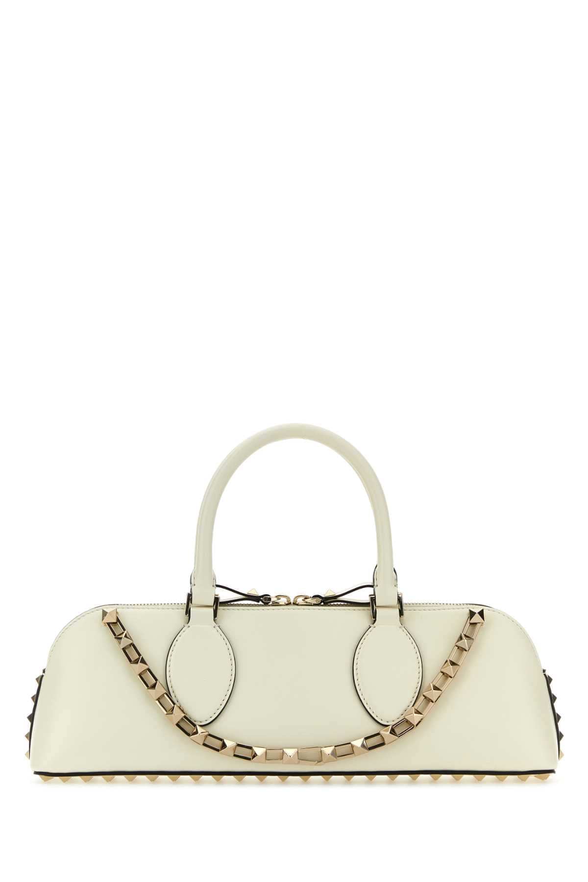 Valentino Garavani Women Ivory Leather Rockstud East-West Handbag DestGlow