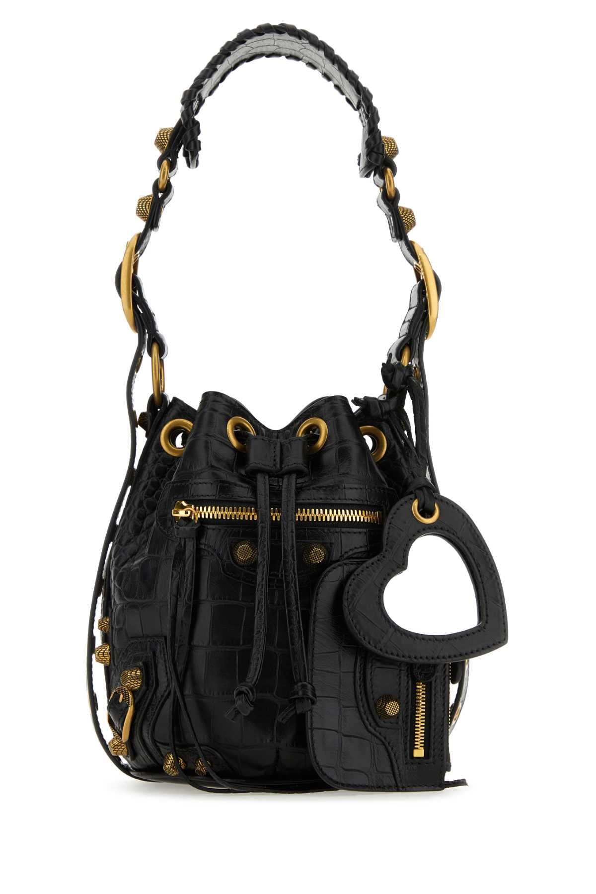Balenciaga Women Black Leather Le Cagole Xs Bucket Bag by Luosophy