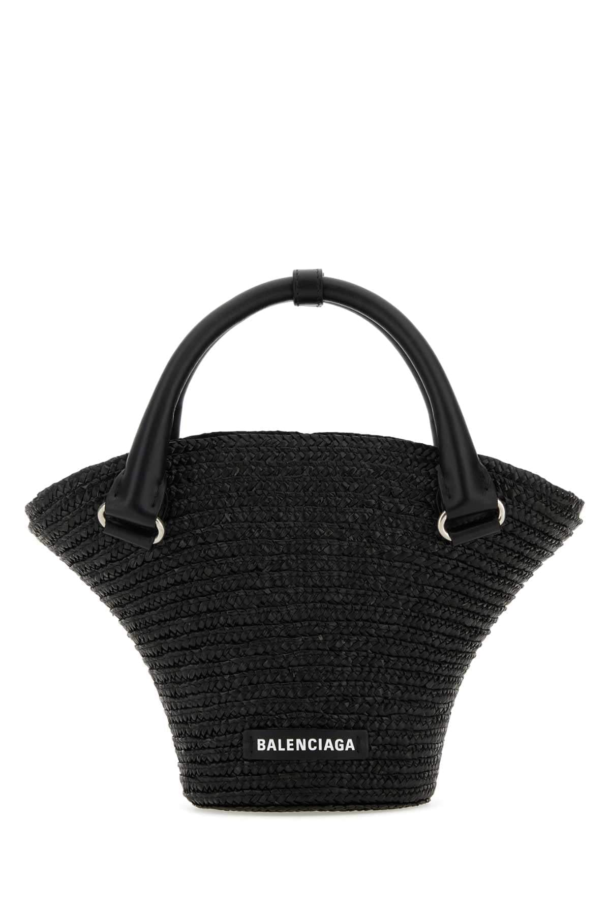 Balenciaga Women Black Straw Mini Beach Handbag DestGlow