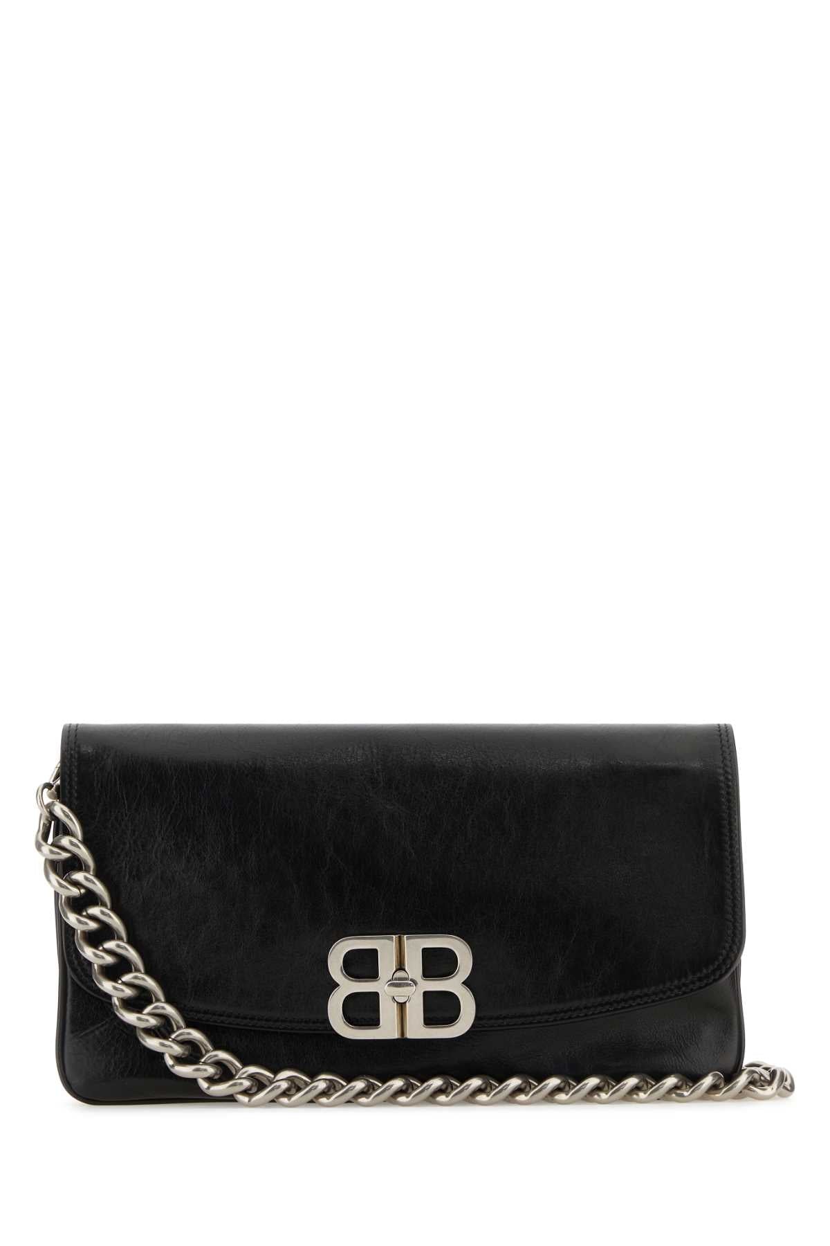 Balenciaga Women Black Leather Medium Bb Soft Flap Clutch DestGlow