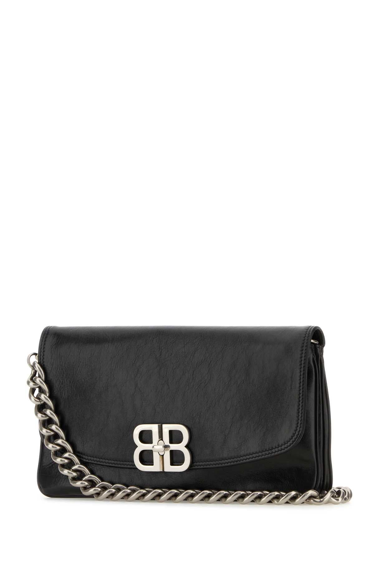 Balenciaga Women Black Leather Medium Bb Soft Flap Clutch DestGlow