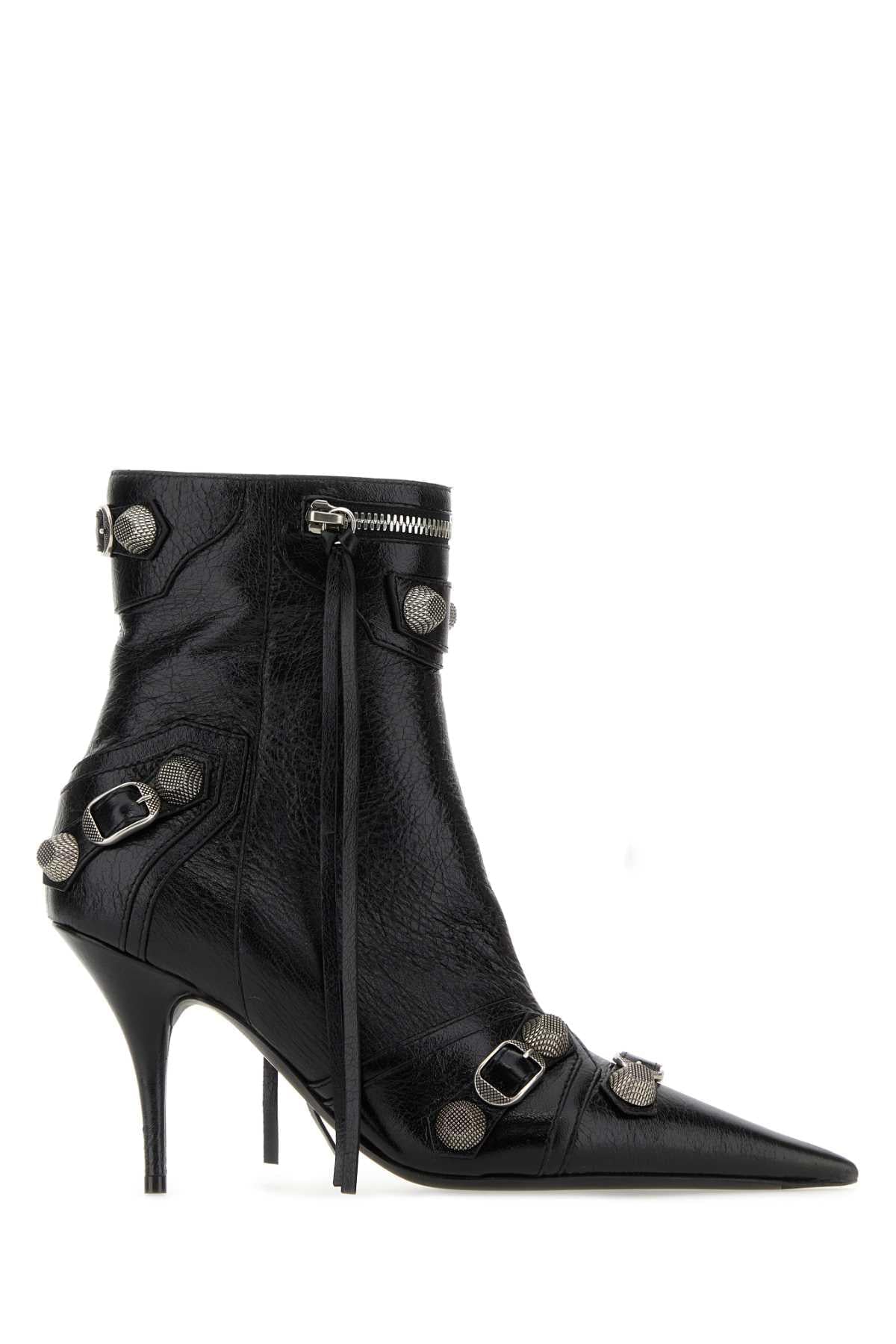 Balenciaga Women Black Leather Cagole Ankle Boots DestGlow