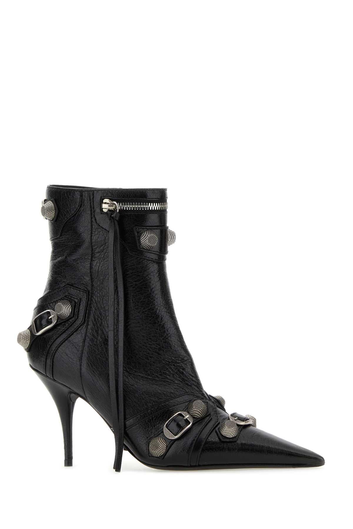 Balenciaga Women Black Leather Cagole Ankle Boots DestGlow