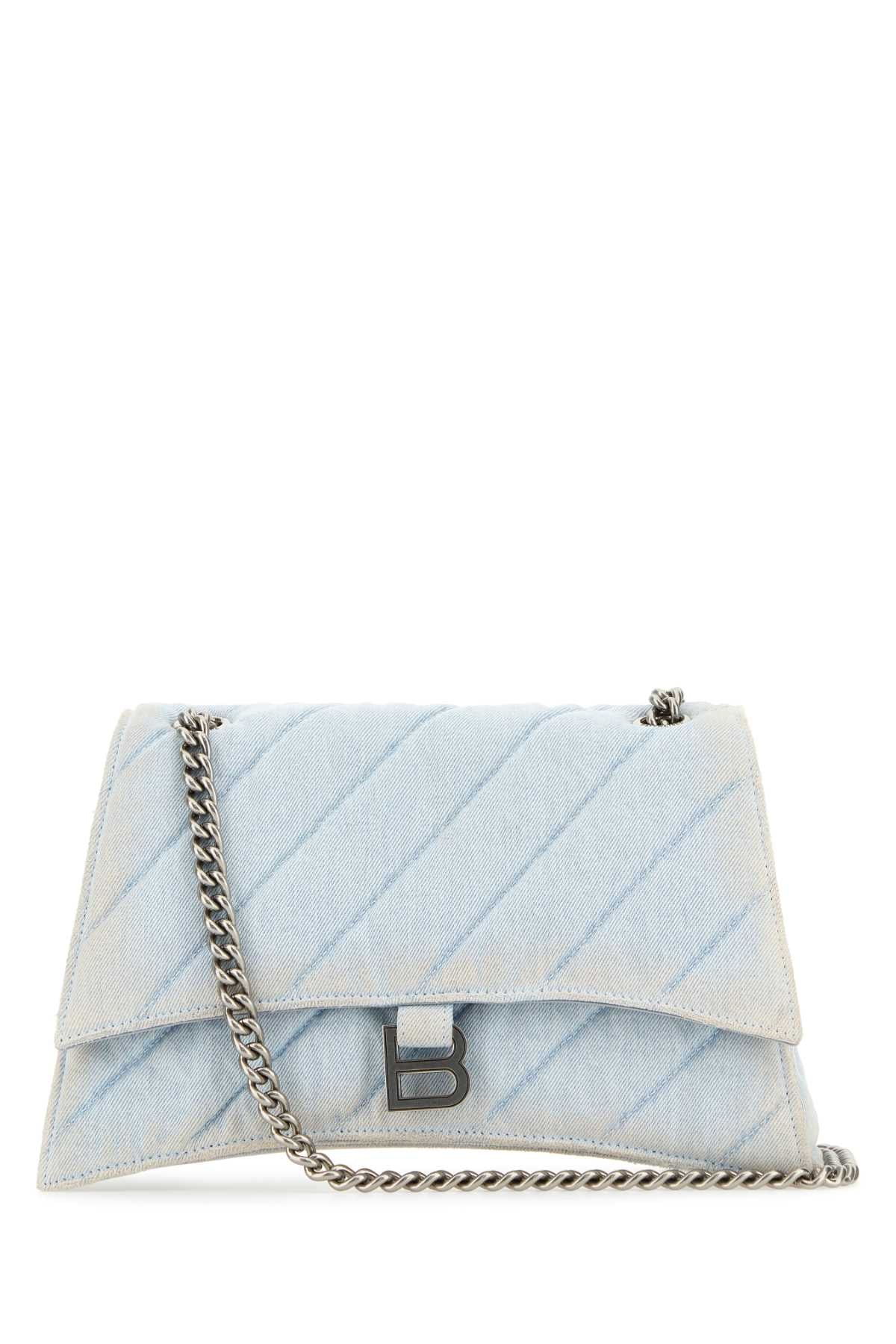 Balenciaga Women Light-Blue Denim Crush M Shoulder Bag DestGlow