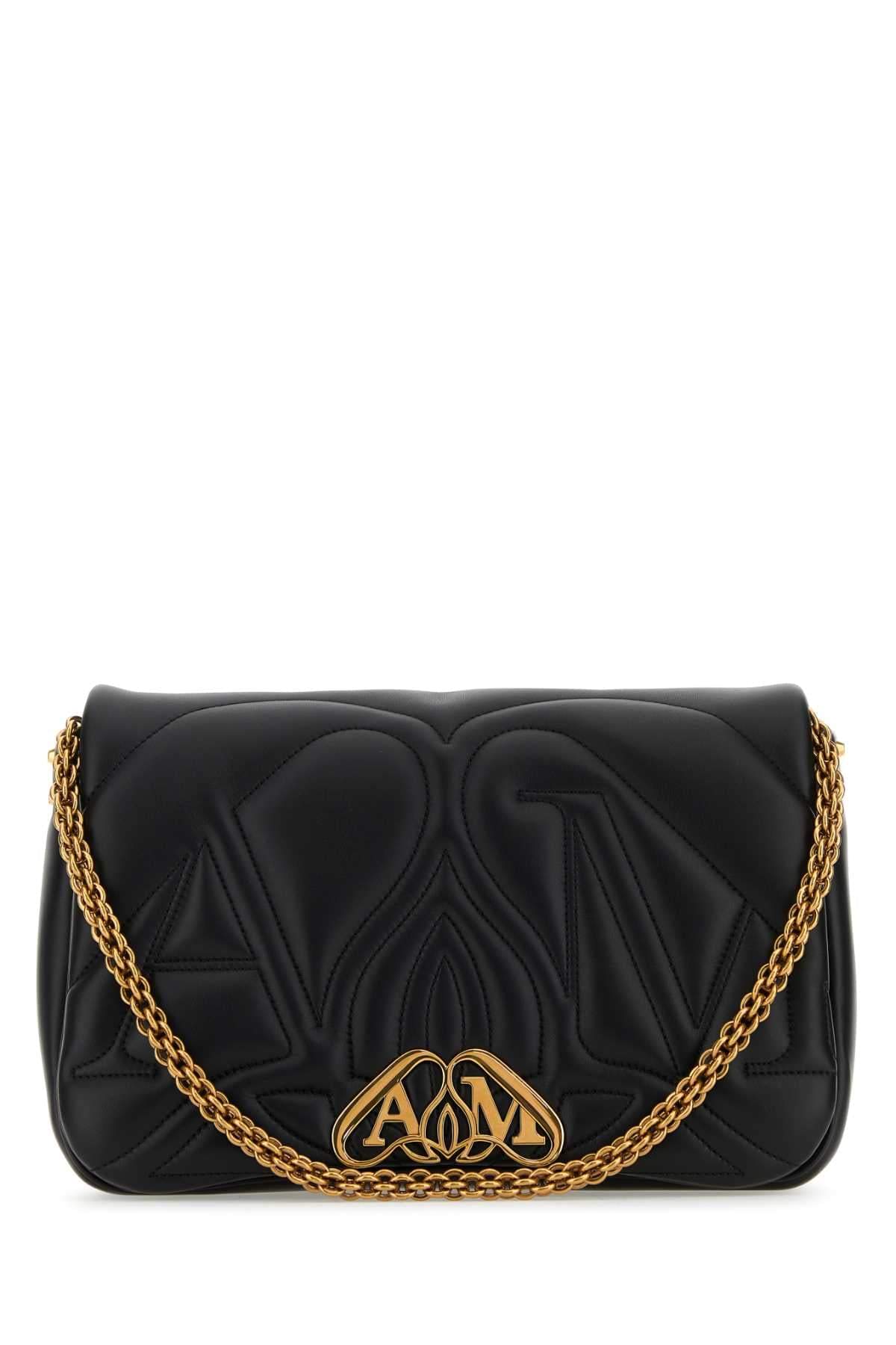Alexander Mcqueen Women Black Leather Seal Shoulder Bag DestGlow