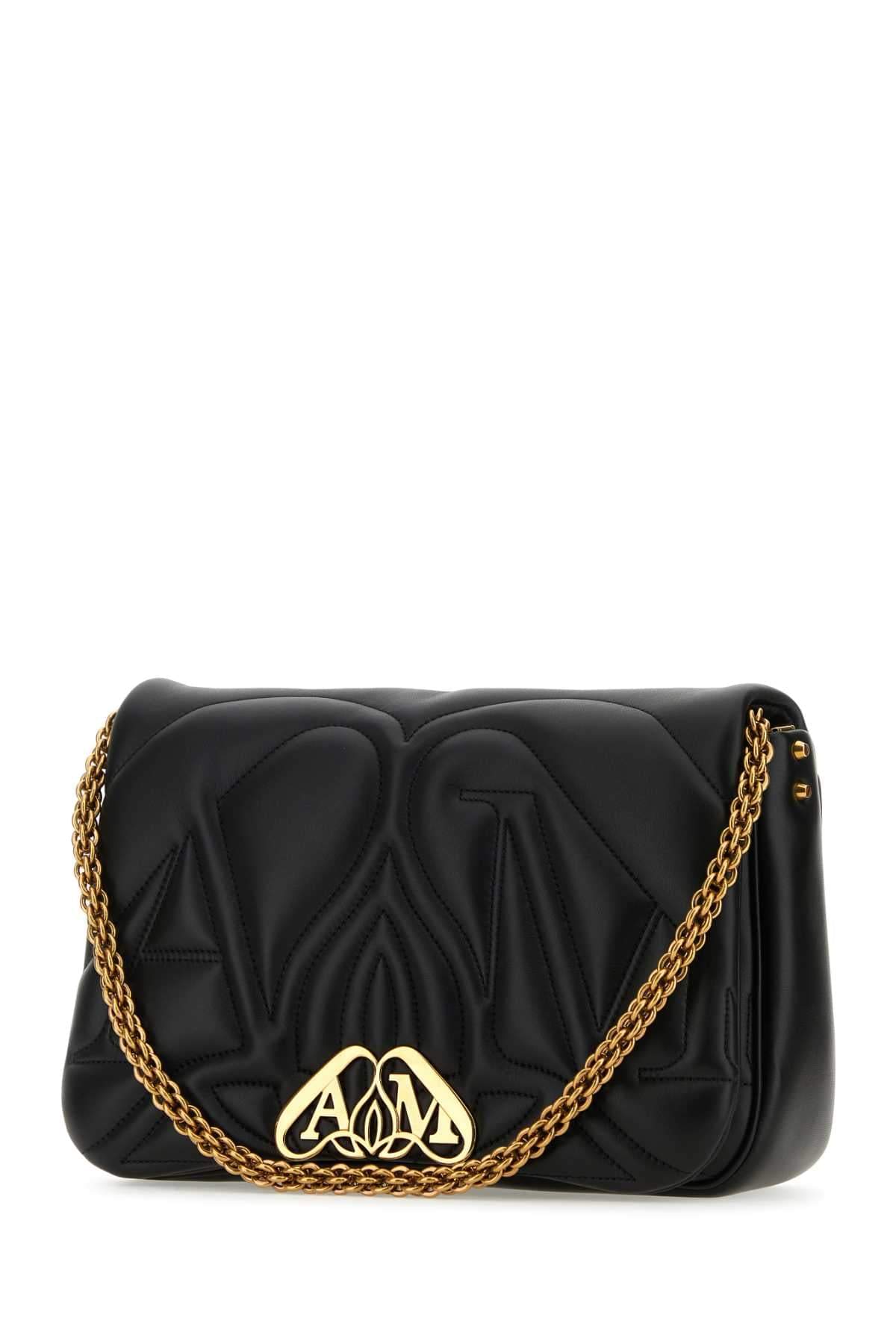 Alexander Mcqueen Women Black Leather Seal Shoulder Bag DestGlow