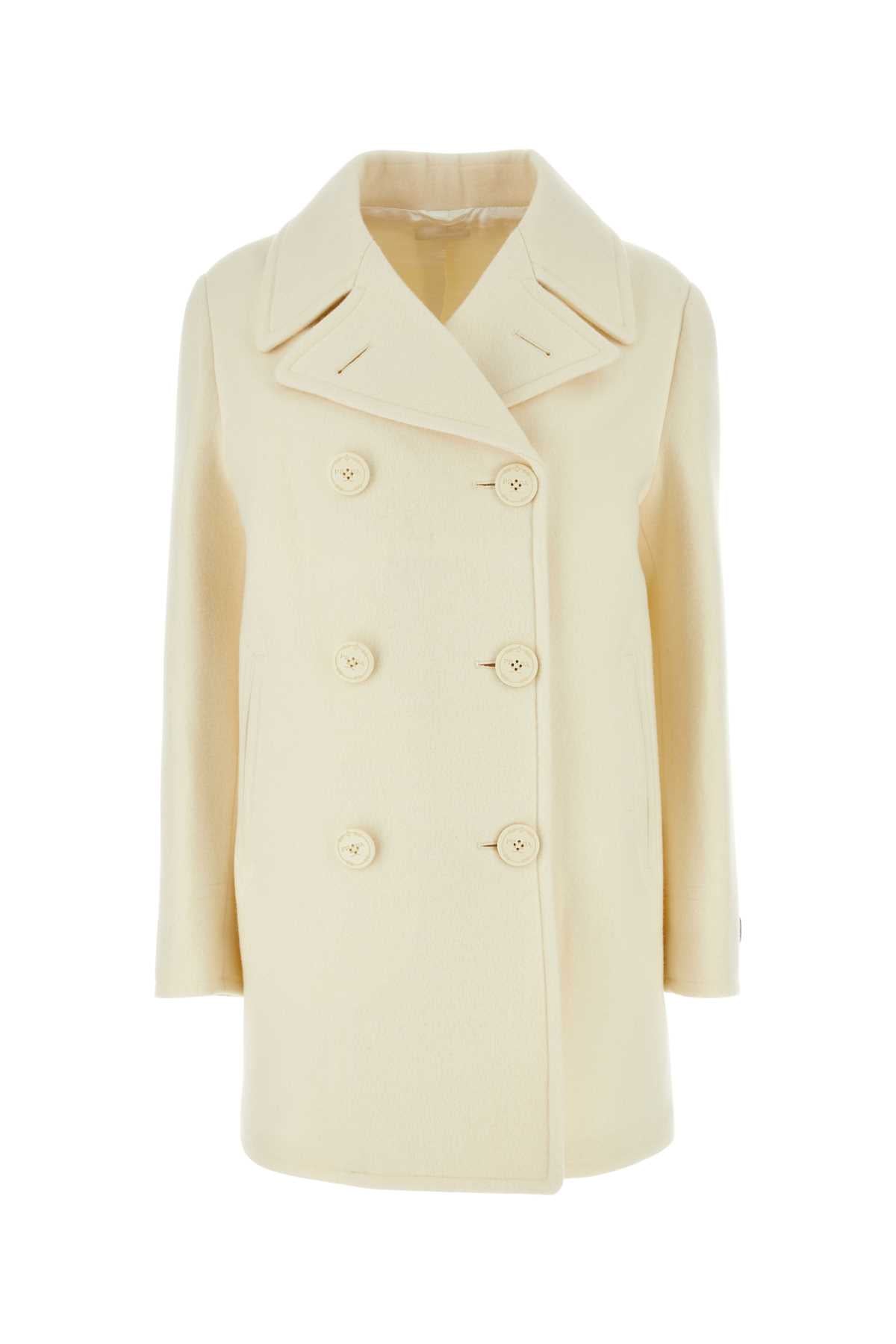 Prada Women Ivory Wool Blend Coat DestGlow