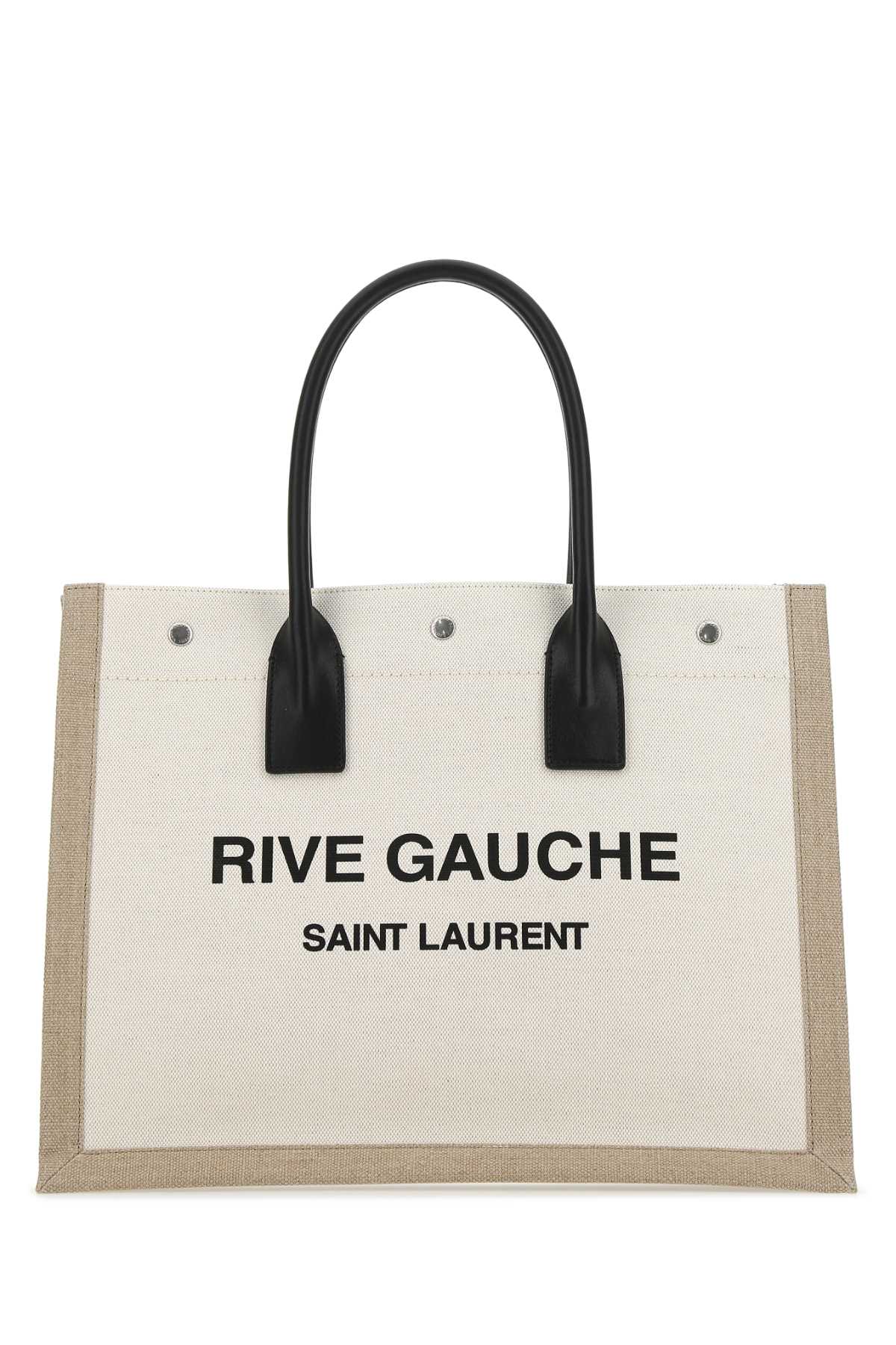 Saint Laurent Men Sand Canvas Big Rive Gauche Shopping Bag by Luosophy