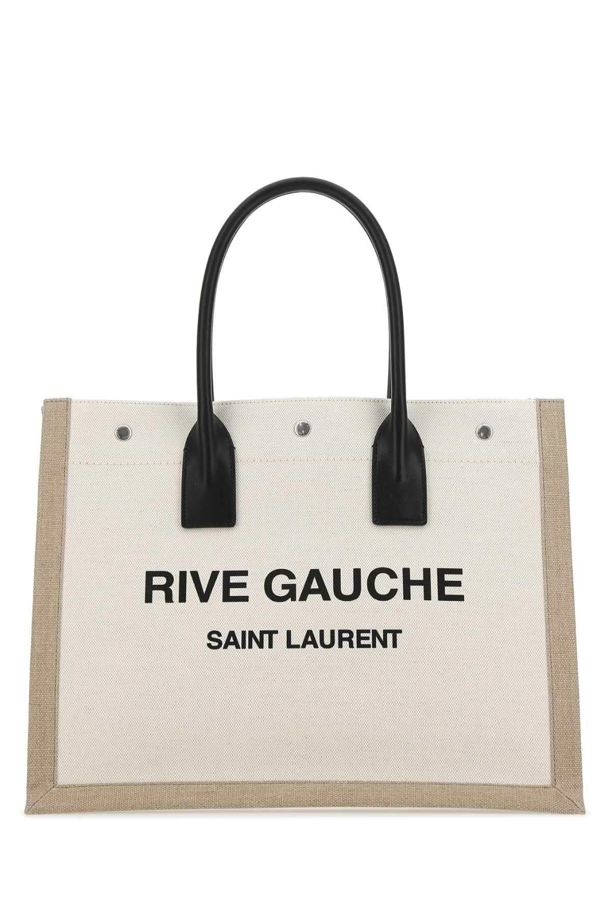 Saint Laurent Men Sand Canvas Big Rive Gauche Shopping Bag DestGlow
