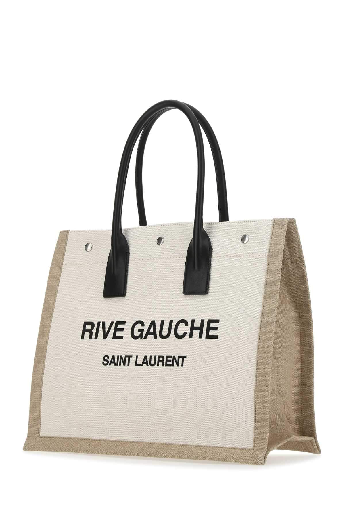 Saint Laurent Men Sand Canvas Big Rive Gauche Shopping Bag DestGlow