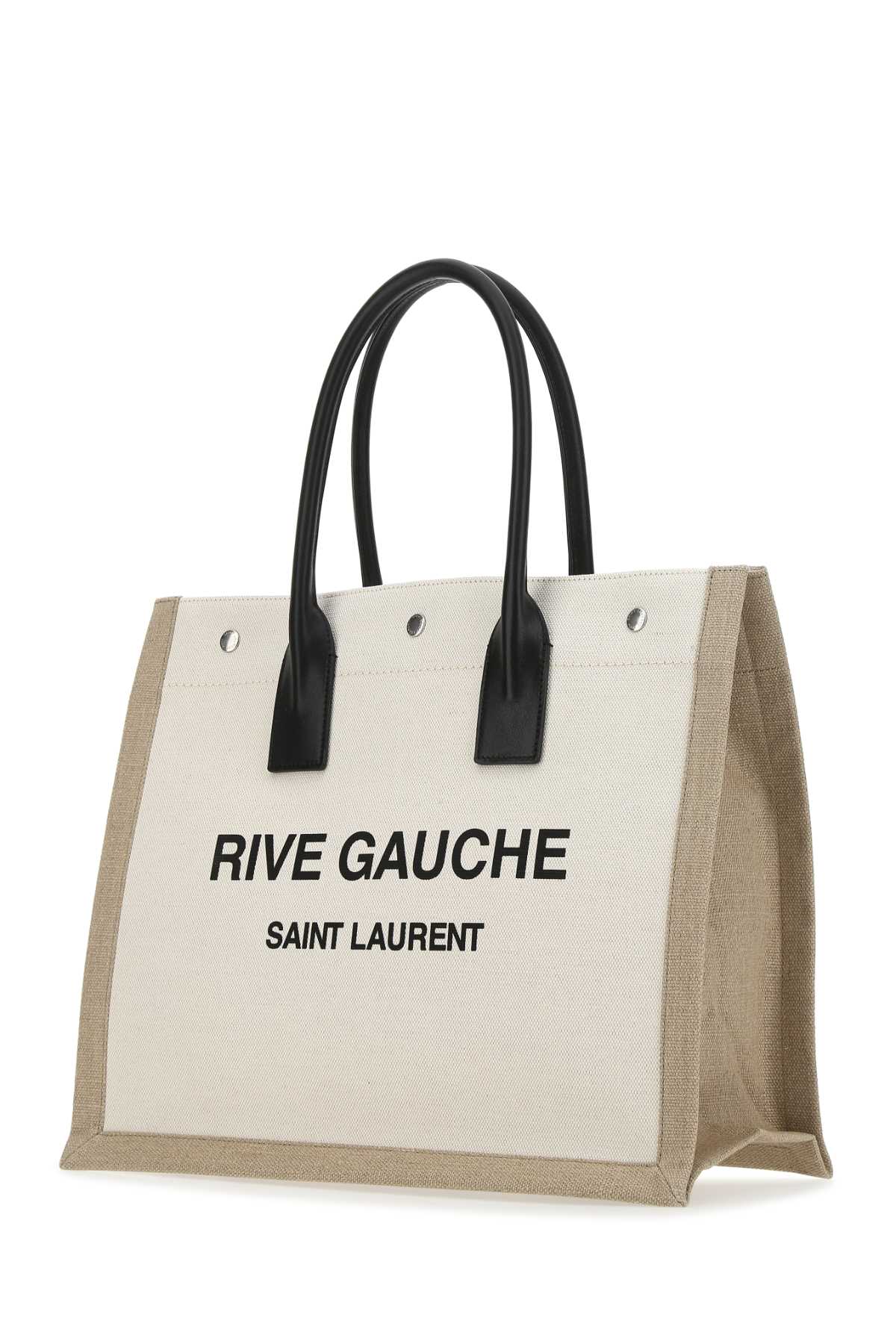 Saint Laurent Men Sand Canvas Big Rive Gauche Shopping Bag by Luosophy