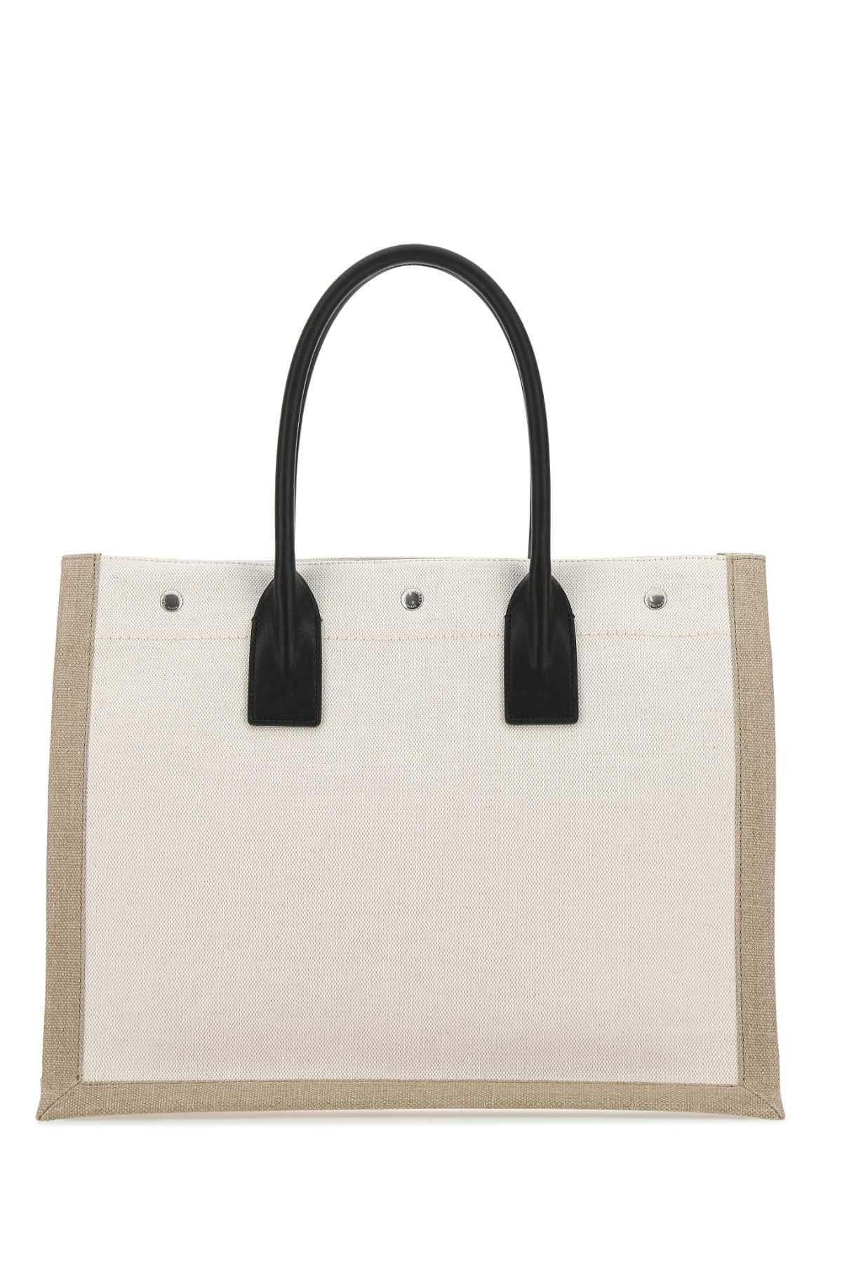 Saint Laurent Men Sand Canvas Big Rive Gauche Shopping Bag DestGlow