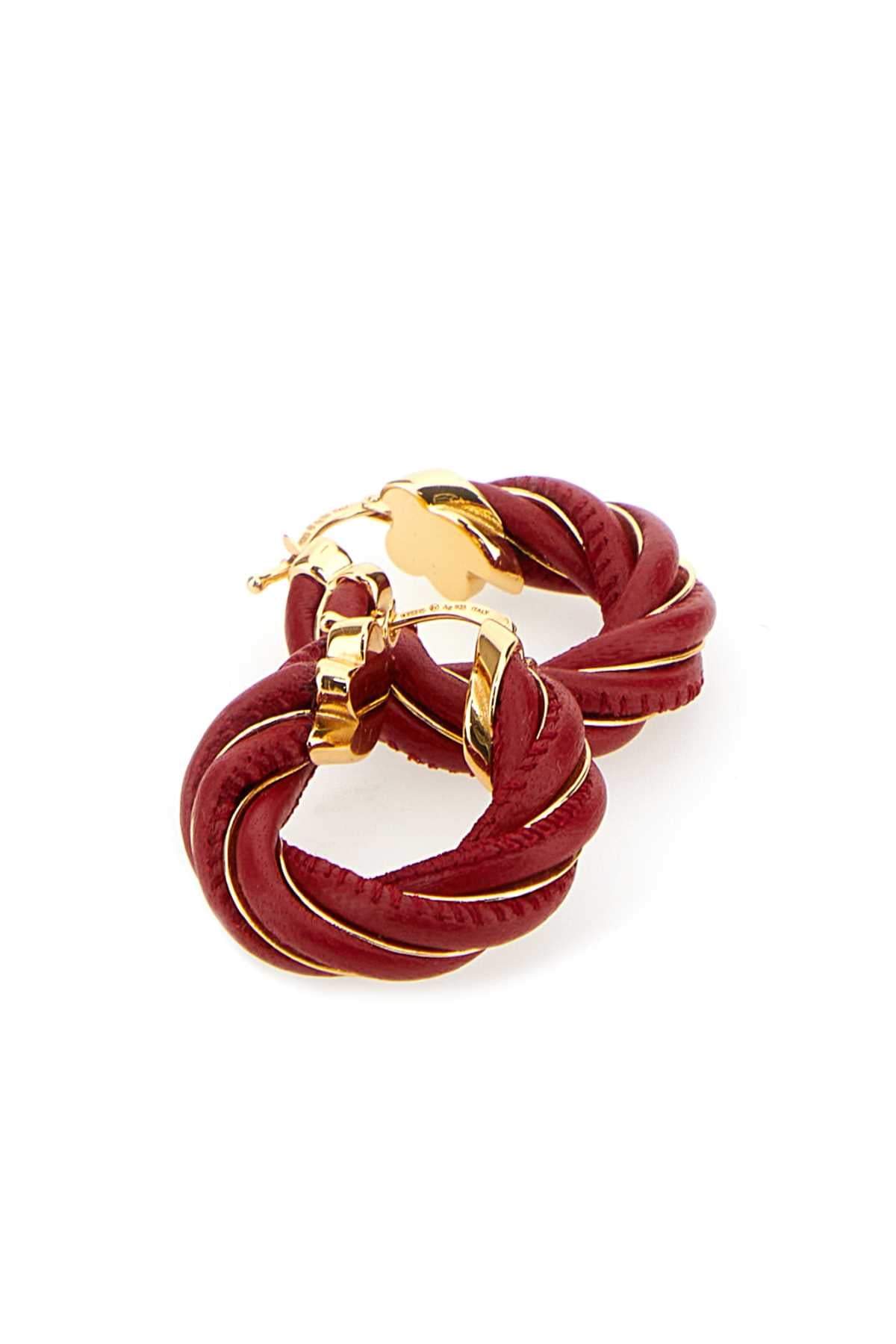 Bottega Veneta Women Tiziano Red Nappa Leather And 925 Silver Twist Earrings