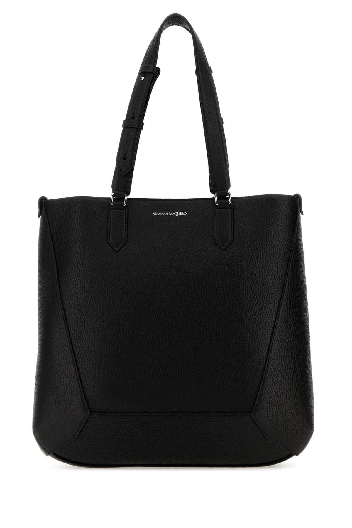 Alexander Mcqueen Men Black Leather Medium Edge Shopping Bag DestGlow