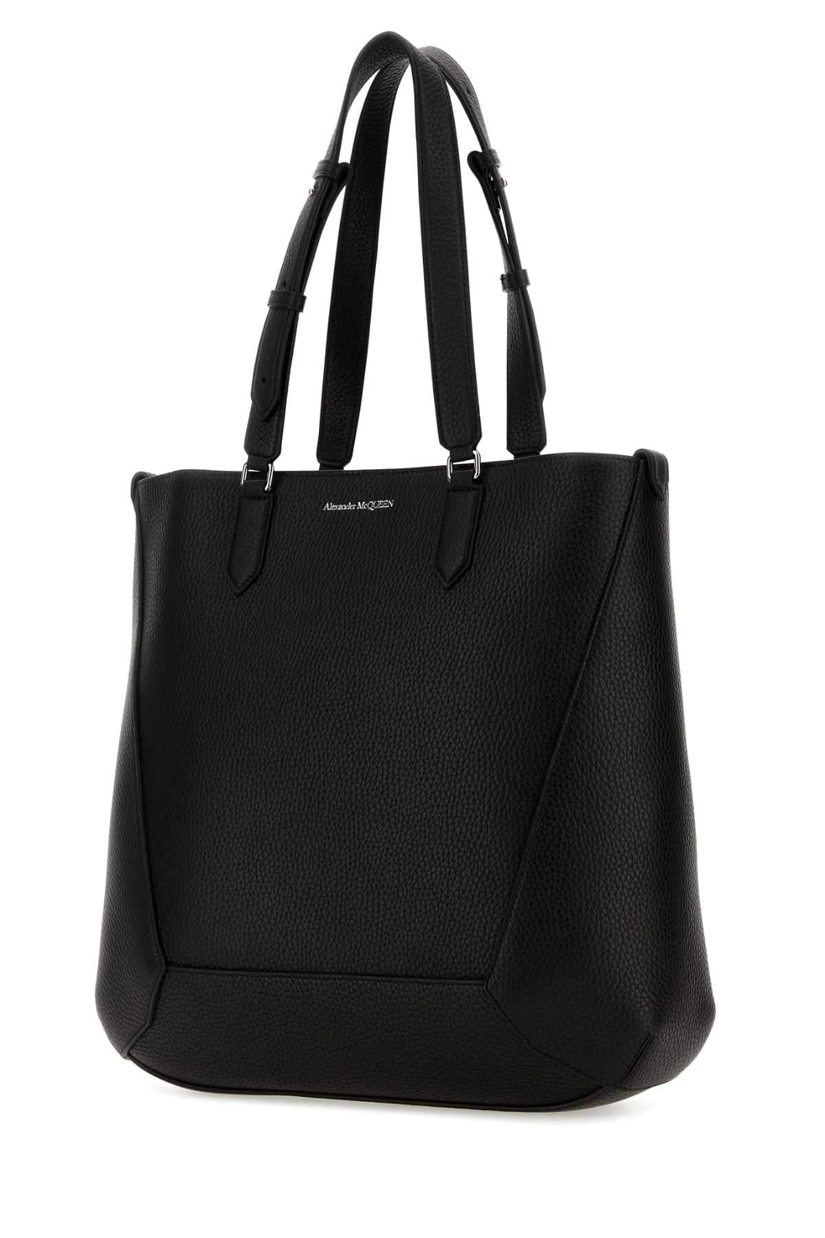 Alexander Mcqueen Men Black Leather Medium Edge Shopping Bag DestGlow