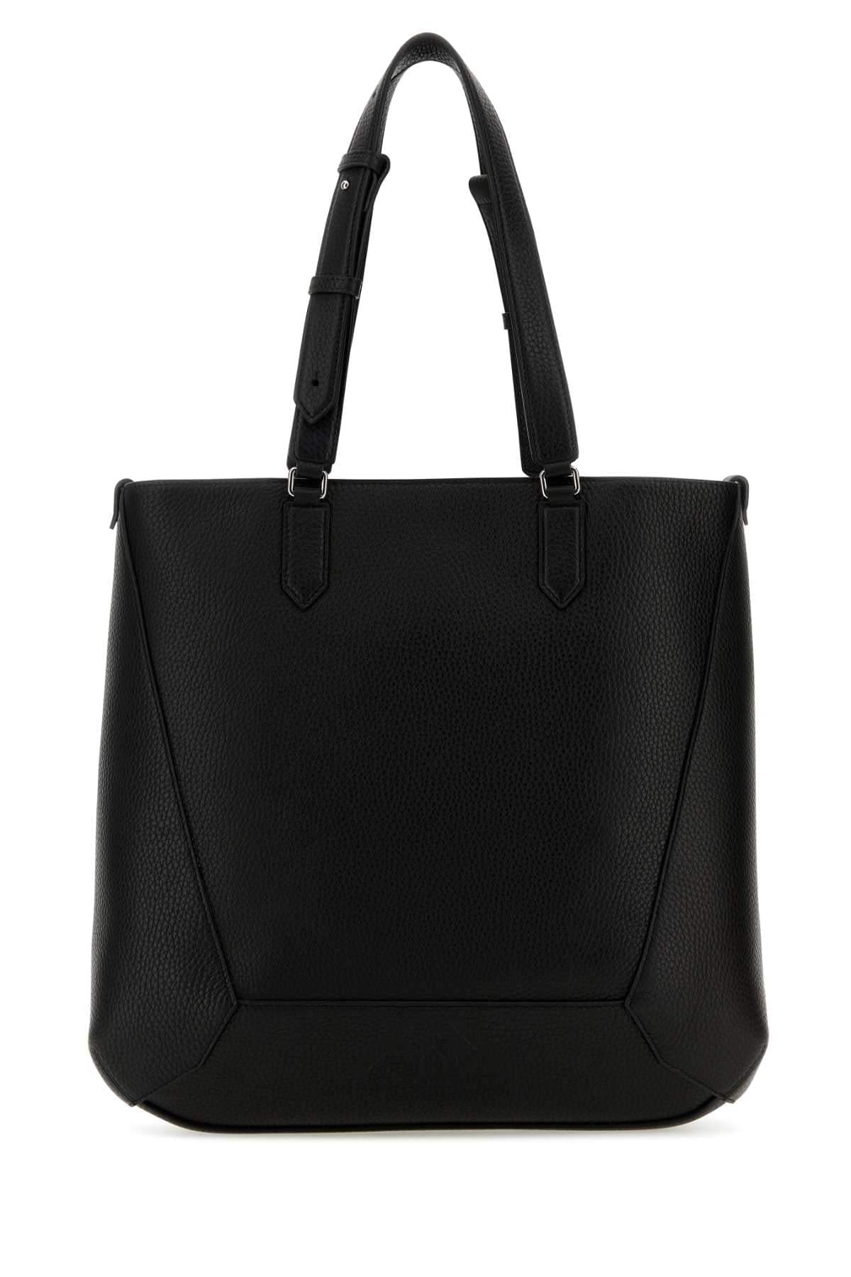 Alexander Mcqueen Men Black Leather Medium Edge Shopping Bag DestGlow
