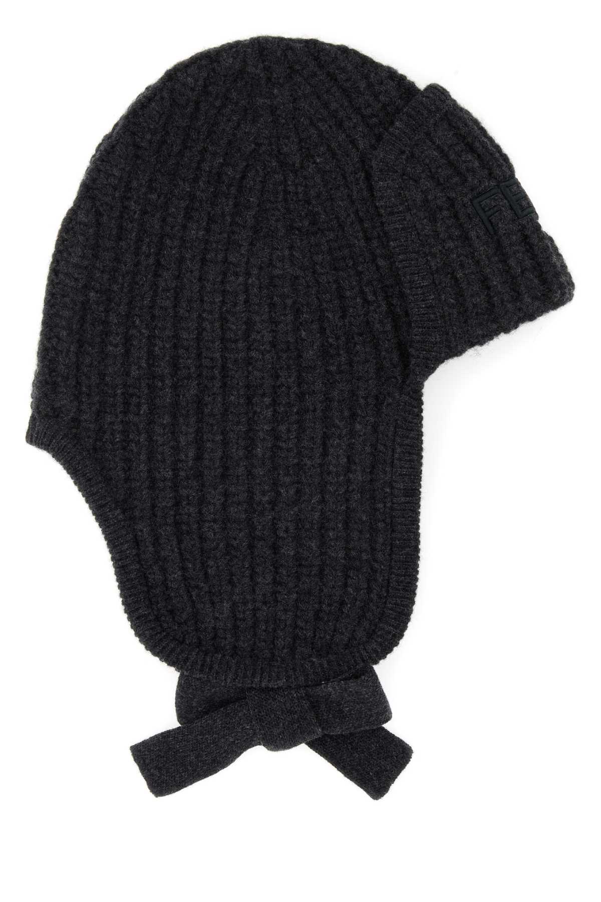 Fendi Men Melange Graphite Wool Beanie Hat by Luosophy