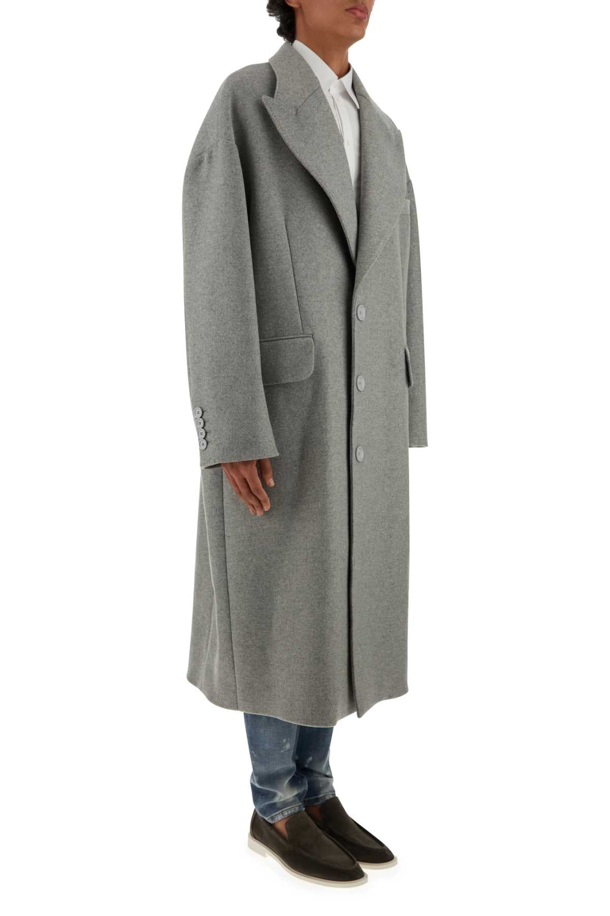 Dolce & Gabbana Men Grey Wool Blend Coat by Luosophy