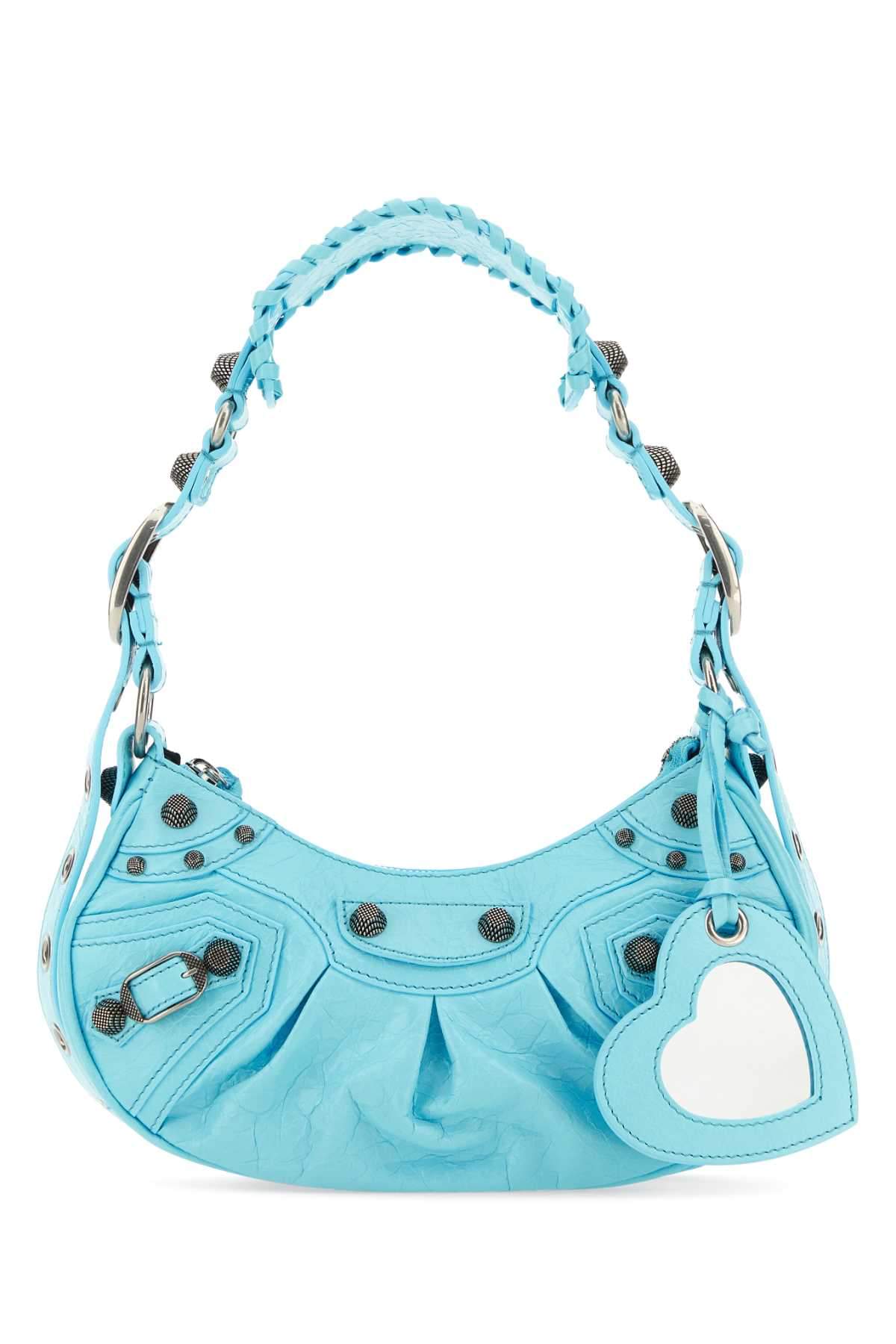 Balenciaga Women Light Blue Nappa Leather Le Cagole Xs Shoulder Bag DestGlow