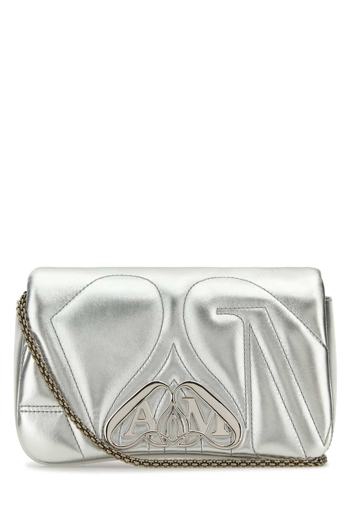 Alexander Mcqueen Women Silver Leather Mini Seal Clutch DestGlow