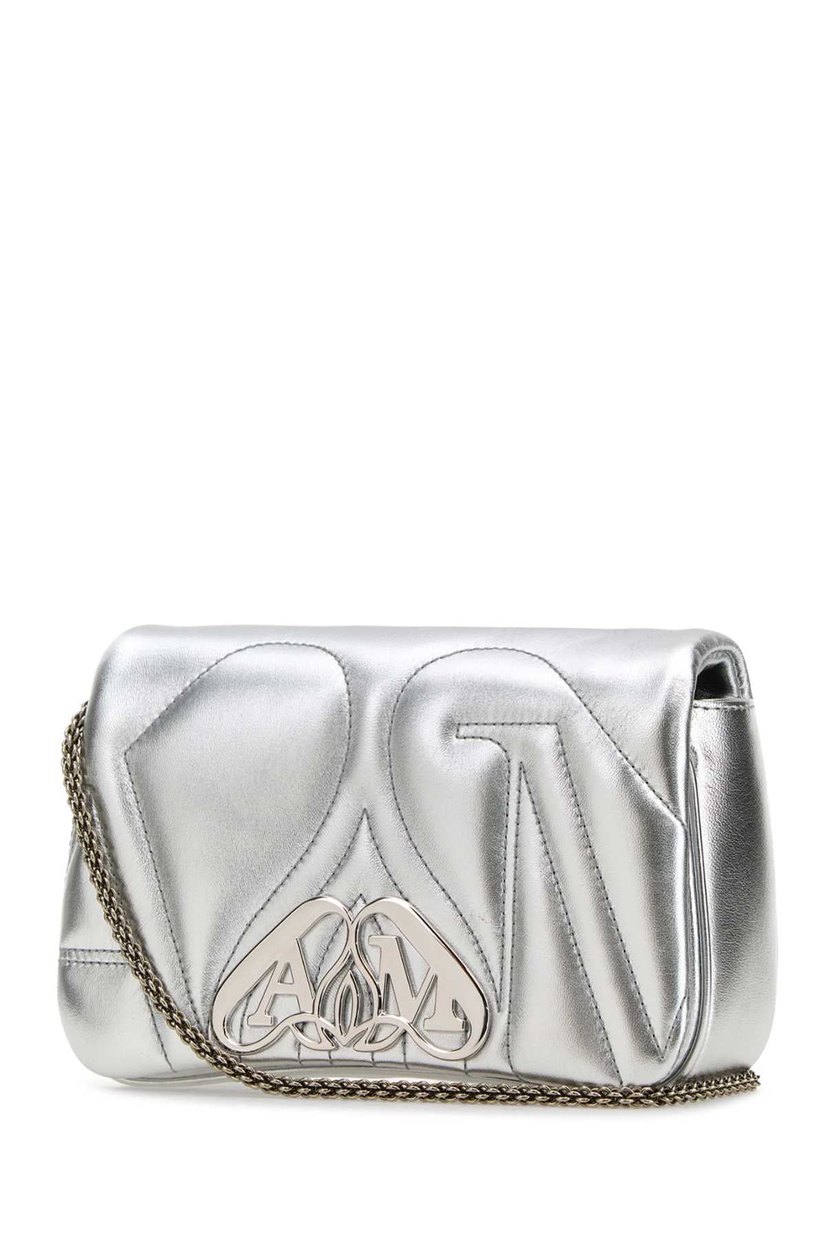 Alexander Mcqueen Women Silver Leather Mini Seal Clutch DestGlow