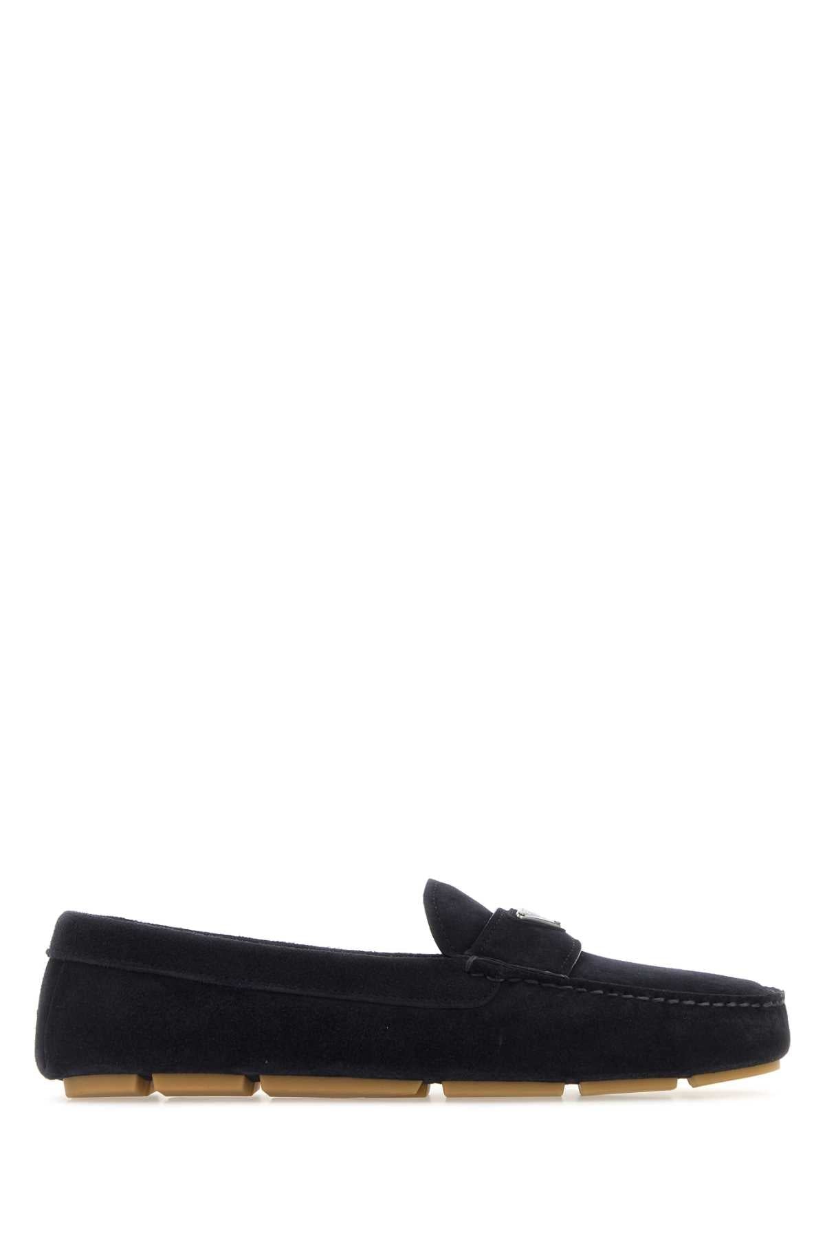 Prada Men Dark Blue Suede Loafers by Luosophy