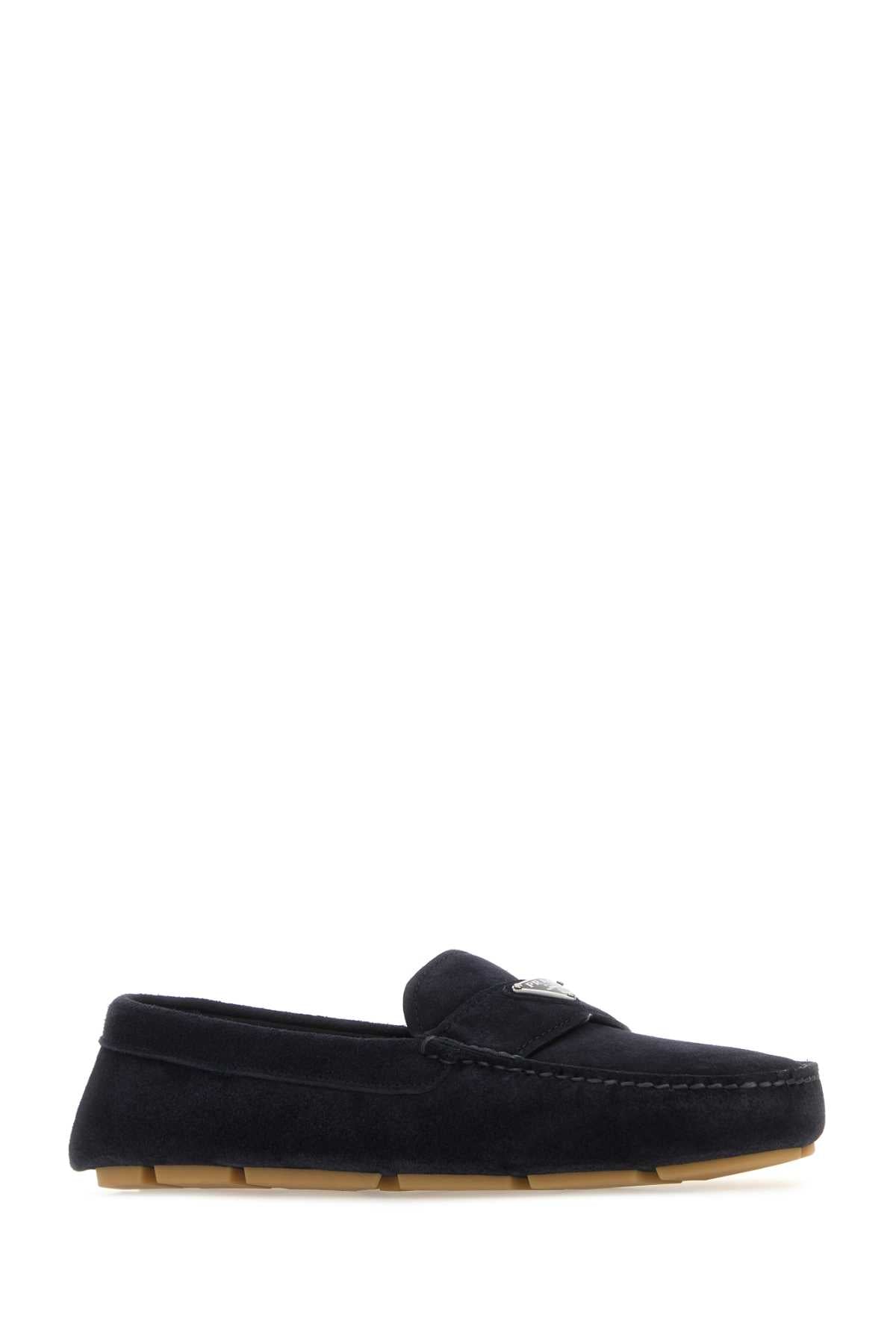 Prada Men Dark Blue Suede Loafers by Luosophy