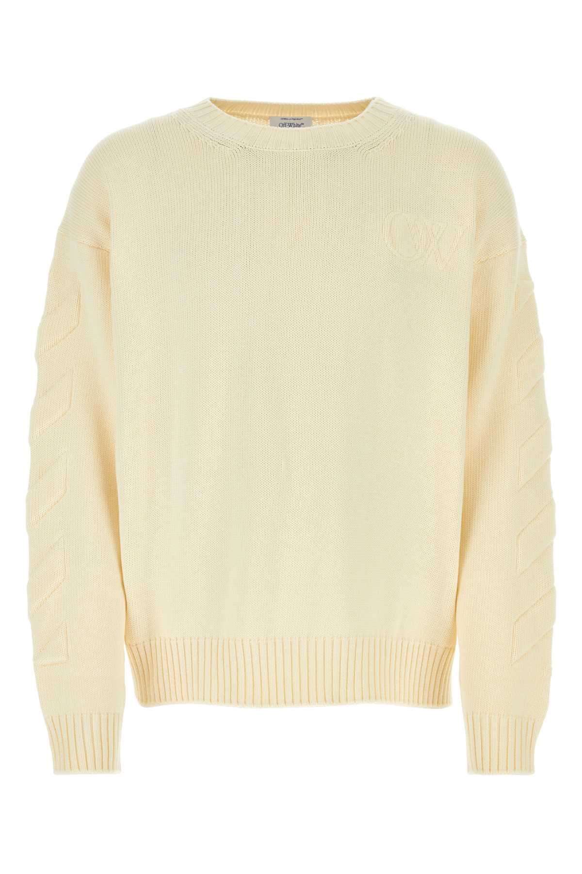 Off White Men Ivory Stretch Cotton Blend Oversize Sweater by Luosophy