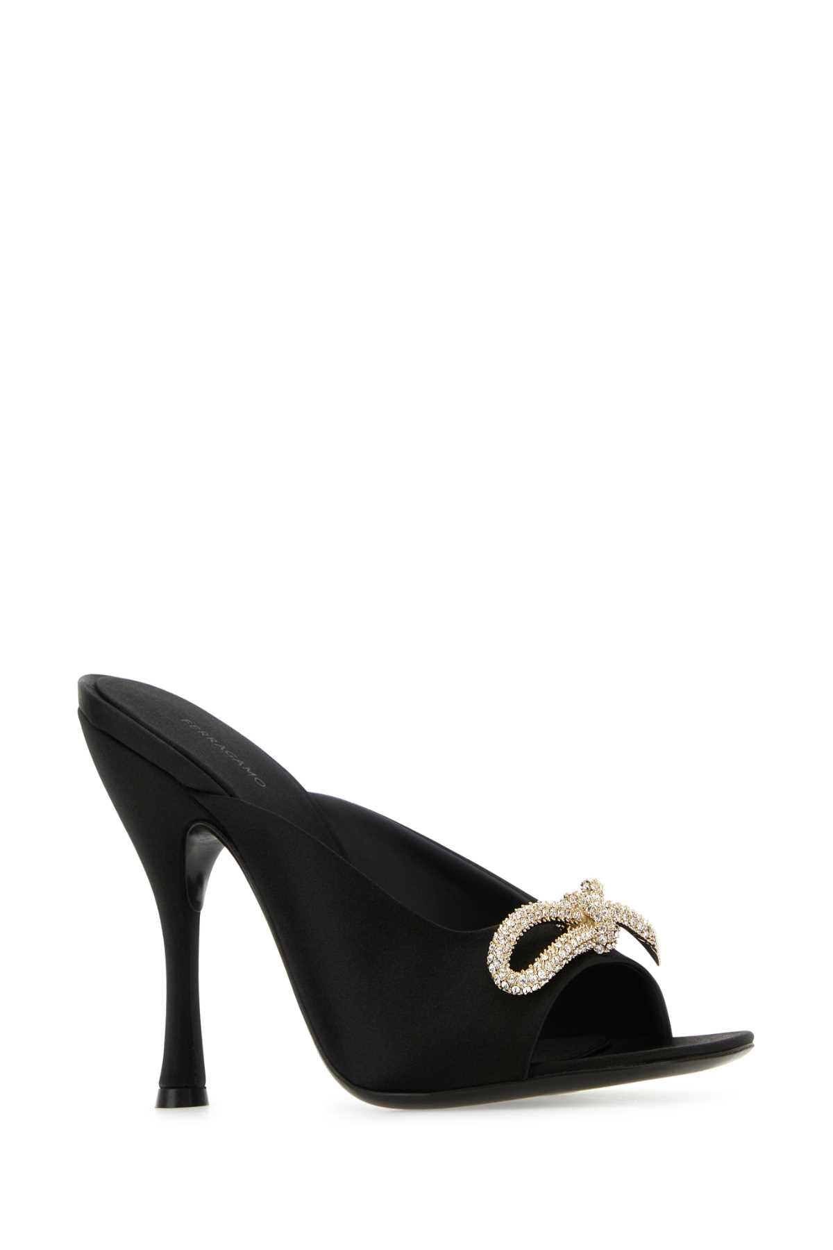 Salvatore Ferragamo Women Black Satin Mules by Luosophy