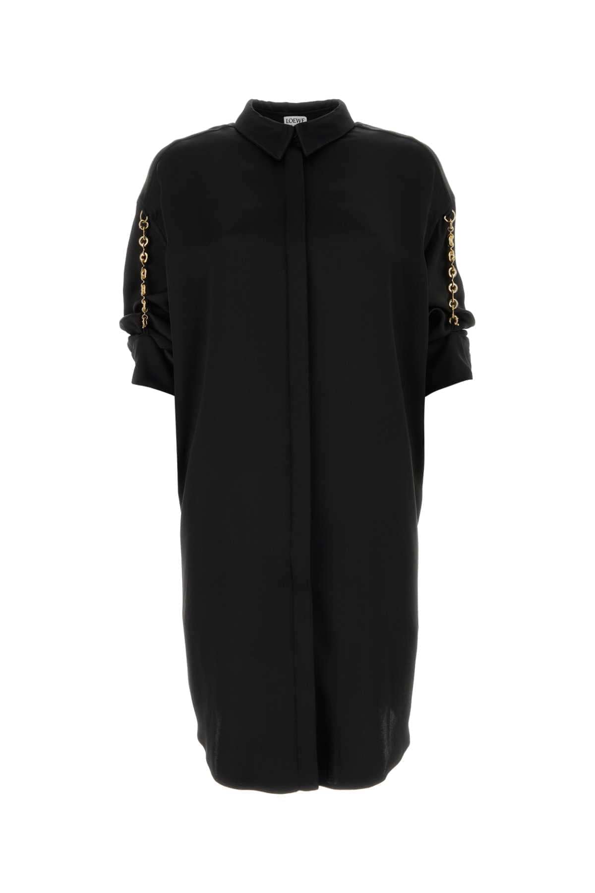 Loewe Women Black Satin Shirt Dress DestGlow