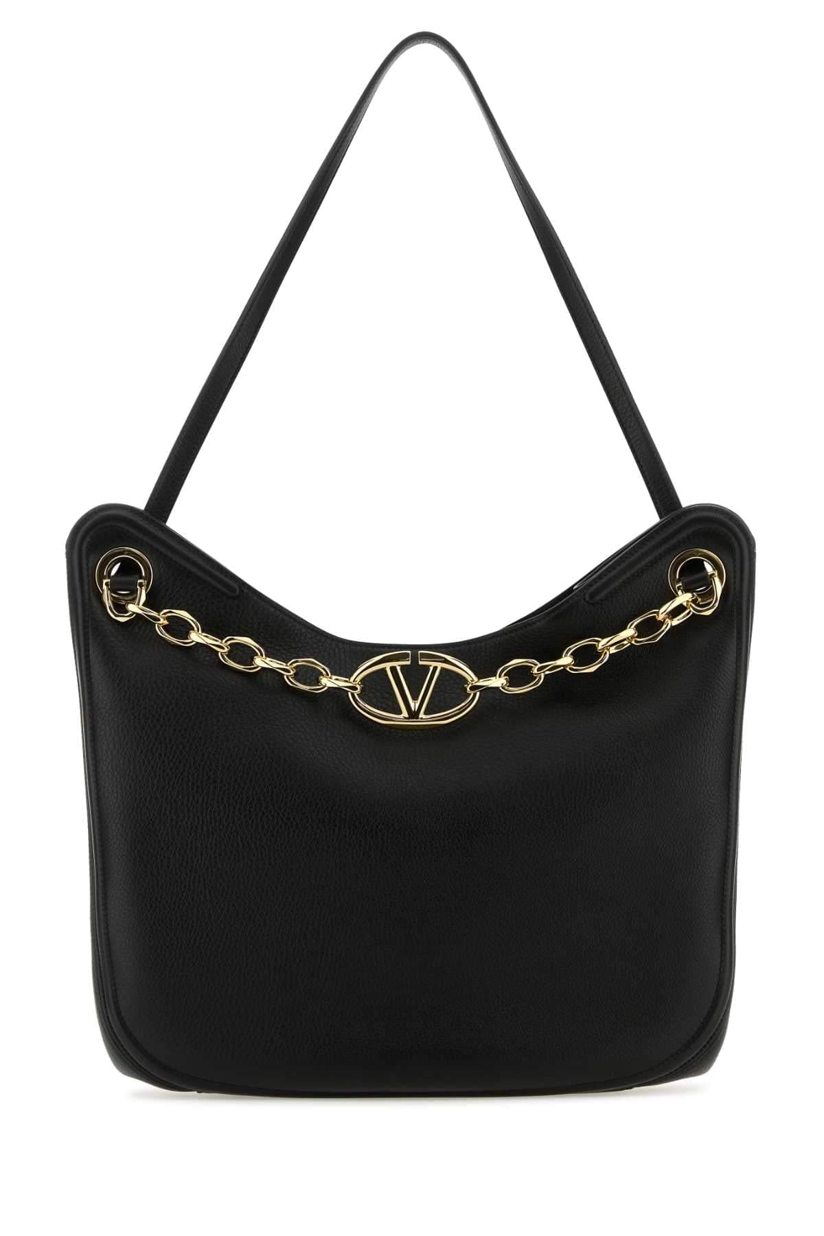 Valentino Garavani Women Black Leather Vlogo Moon Shopping Bag DestGlow